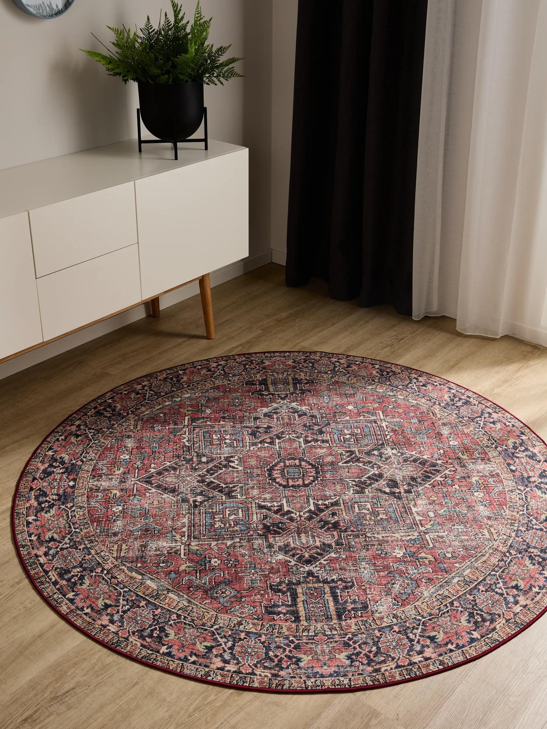 benuta Teppich George, rund, Höhe: 5 mm, Vintage-Look, Kurzflor, Teppich Wohnzimmer, Schlafzimmer, Waschbar