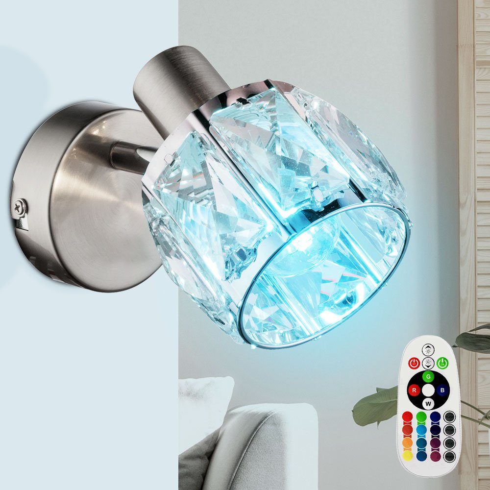 etc-shop LED Wandleuchte, Leuchtmittel inklusive, Glas Warmweiß, dimmbar Strahler Lampe Farbwechsel, Wand Fernbedienung Chrom