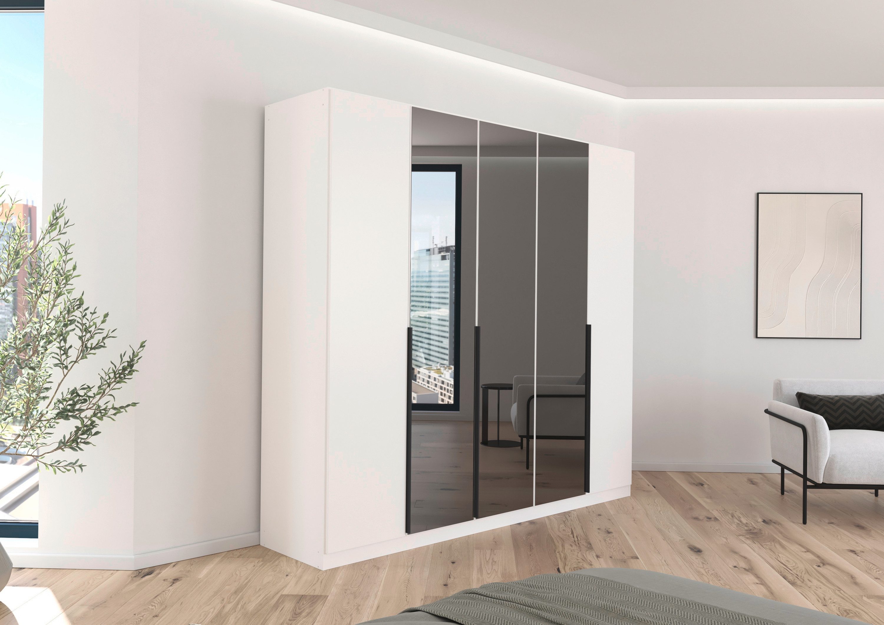 OTTO home Drehtürenschrank Schlafzimmerschrank Kleiderschrank Schrank Garderobe FERRIS (In 3 Ausstattungen BASIC/CLASSIC/PREMIUM, Breiten 136/181/226/271 cm) Mitteltüren mit hochwertigem Grauspiegel MADE IN GERMANY