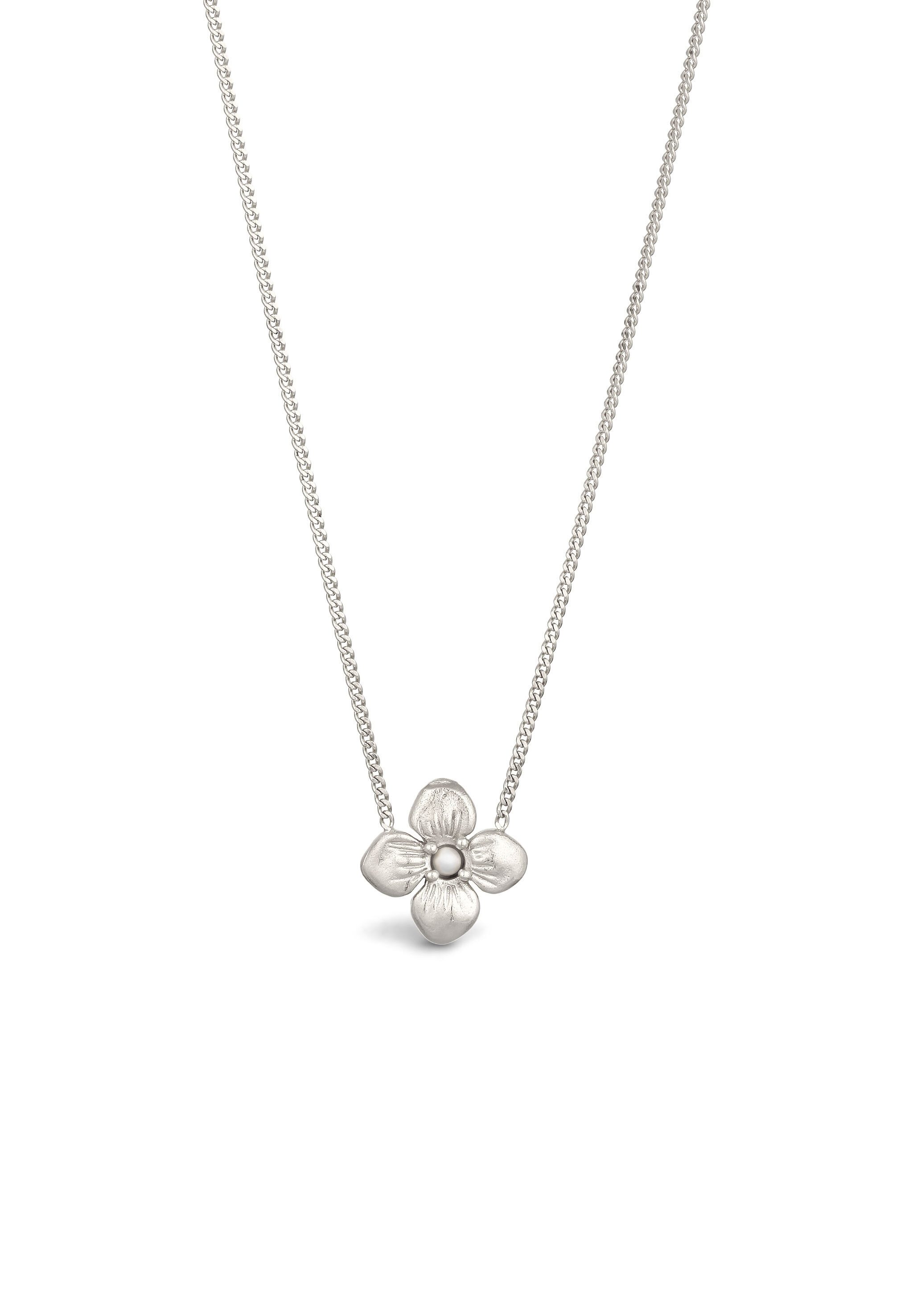 Elli Perlenkette Blume Synthetische Perle Weiß 925 Sterling Silber