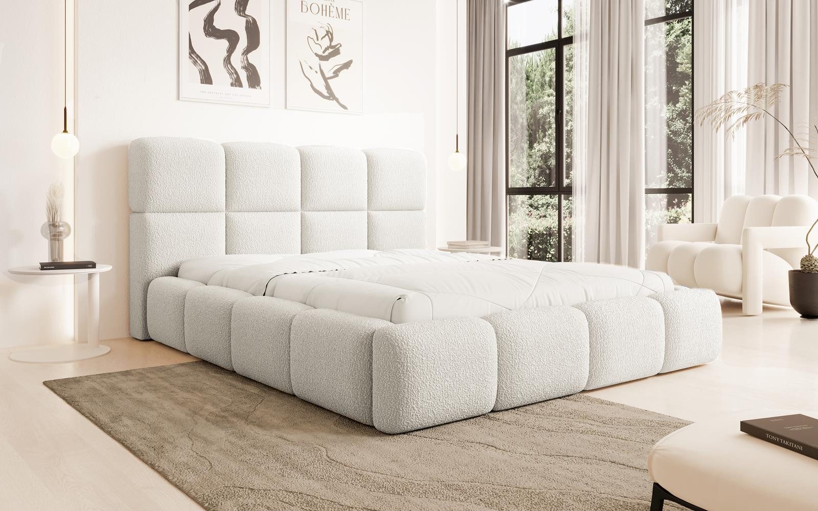 Compleo Polsterbett aus Bouclé MERID Doppelbett mit Kopfstütze, Rahmenbettg günstig online kaufen