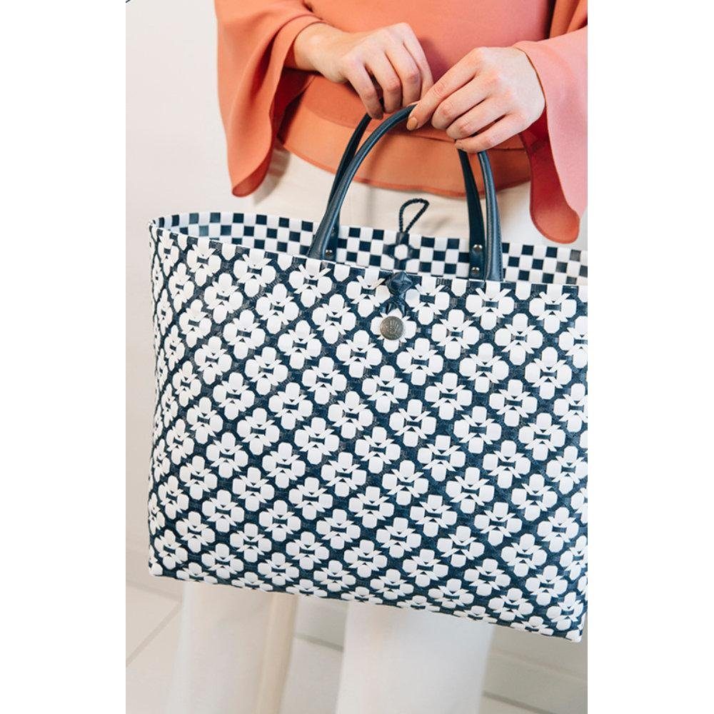 Shopper Handed By Motif By Bag Navy White Einkaufskorb Pattern Handed With