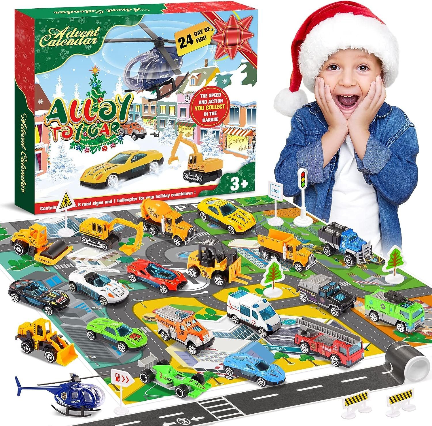 XDeer Spielzeug-Adventskalender Weihnachtskalender für Jungs,Autos Spiele ab 2-7 Geschenk, 24 Stk vielschiedene Überraschungen,Geschenk für Kinder