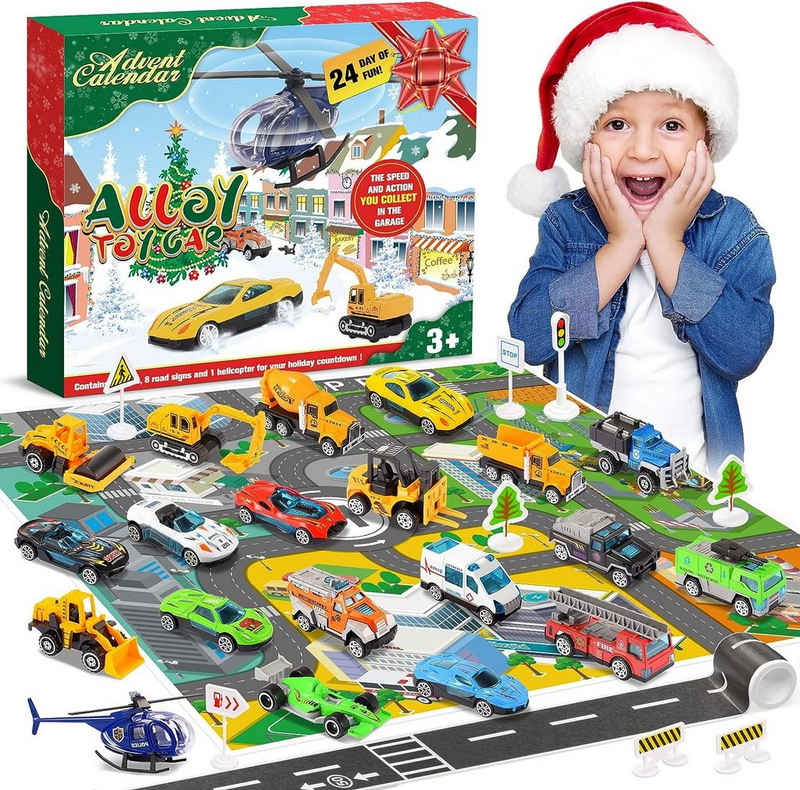 XDeer Адвент-календарь игрушек Weihnachtskalender für Jungs,Autos Spiele ab 2-7 Geschenk, 24 Stk vielschiedene Überraschungen,Geschenk für Kinder