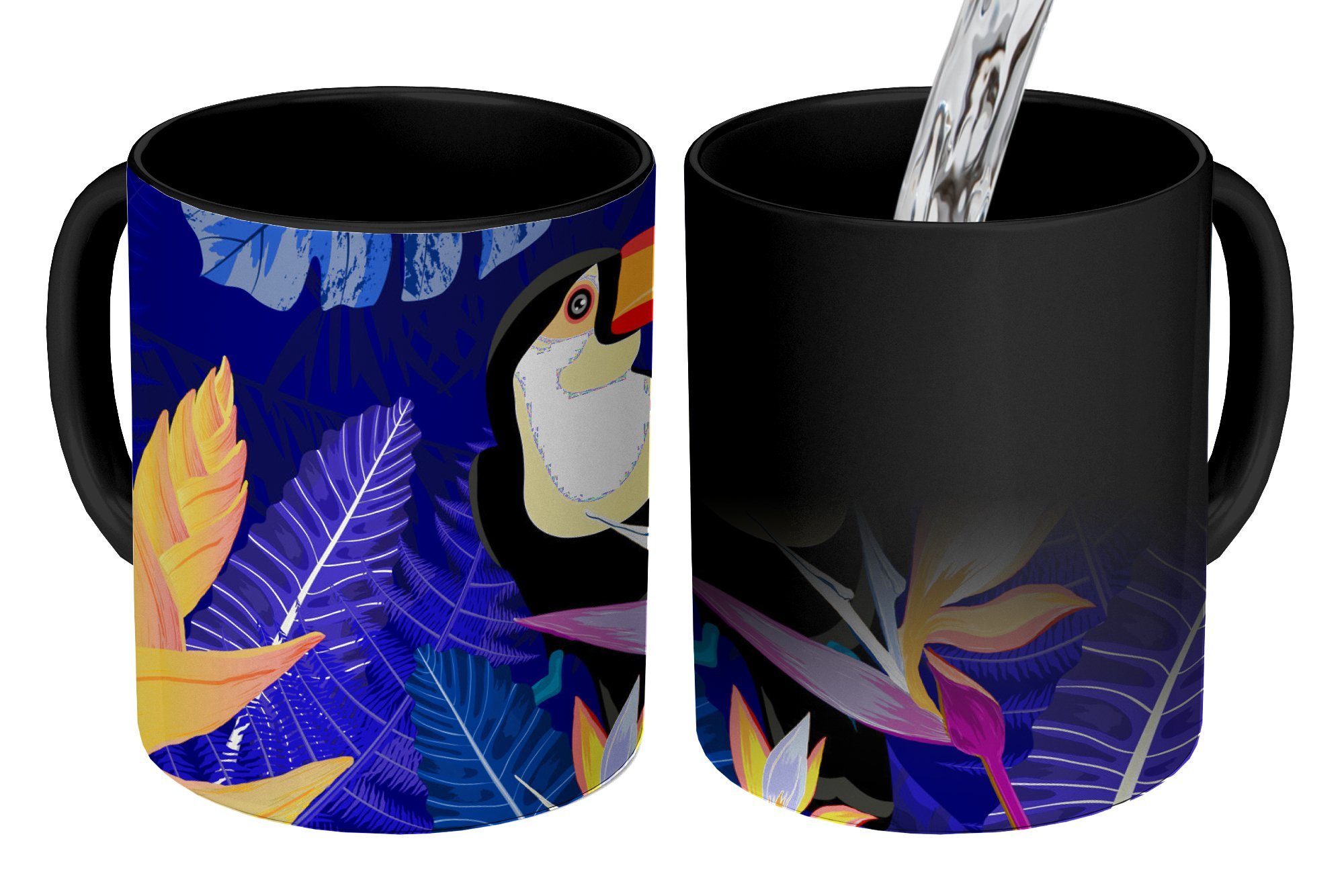 Dschungel Lila Kaffeetassen, Farbwechsel, Teetasse, Keramik, Tasse - - Zaubertasse, Tiere, - - Tukan - MuchoWow Geschenk Blumen Pflanzen Kinder -