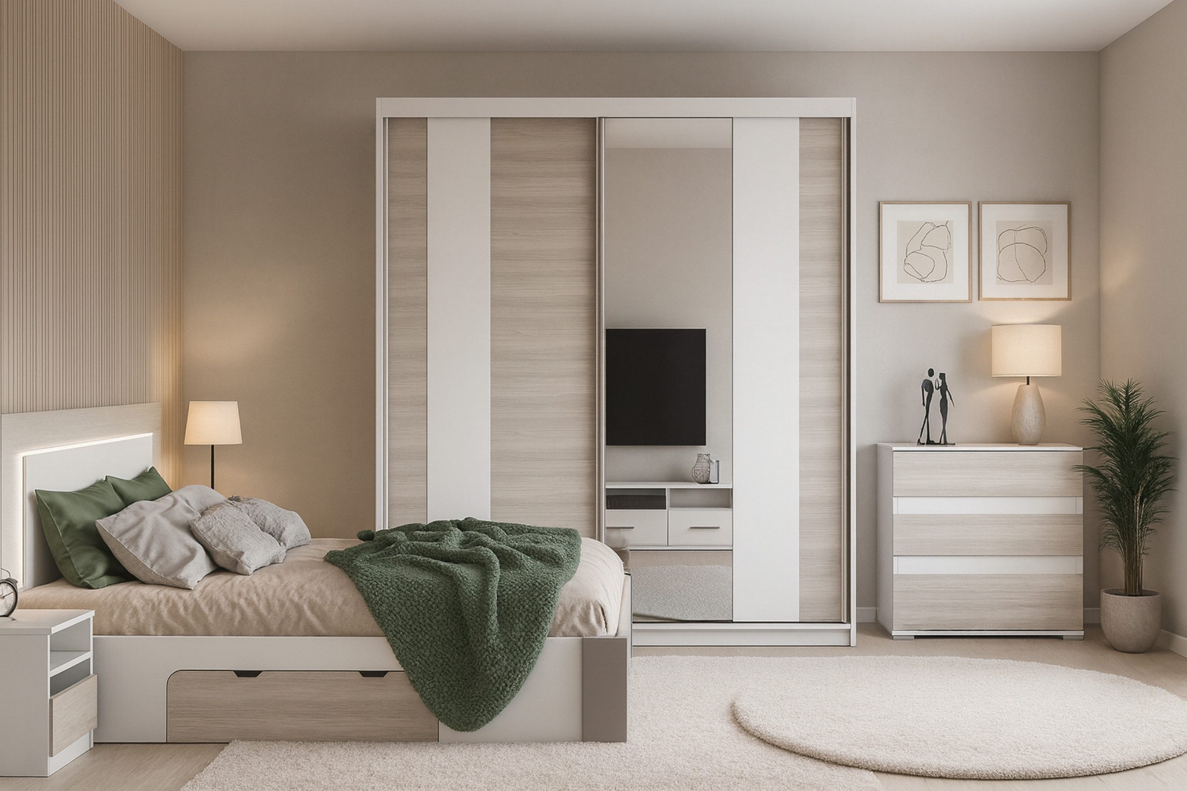 Deine Möbel 24 Schiebetürenschrank HEAVEN 32 183 cm breit Kleiderschrank Schwebetürenschrank Spiegelfront (mit Spiegel, 2-St., Set) Weiß Matt