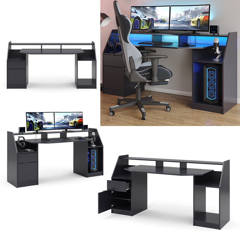 Vicco Computertisch Joel, Schwarz, 180 x günstig online kaufen