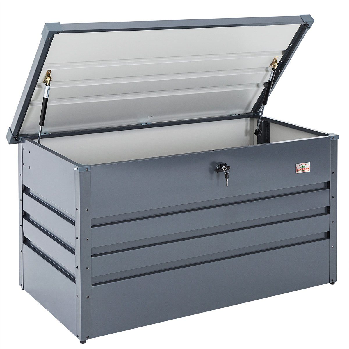 Gardebruk Auflagenbox, Metall Auflagenbox 360L abschließbar Gasdruckfeder  Kissenbox Gartentruhe Gerätebox Garten Aufbewahrungsbox