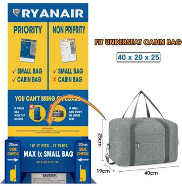 Ailiebe Design Handgepäckkoffer Handgepäck Reisetasche Koffer für Flugzeug, mit Schultergurt Faltbar 20L Ryanair easyJet Eurowings Grau