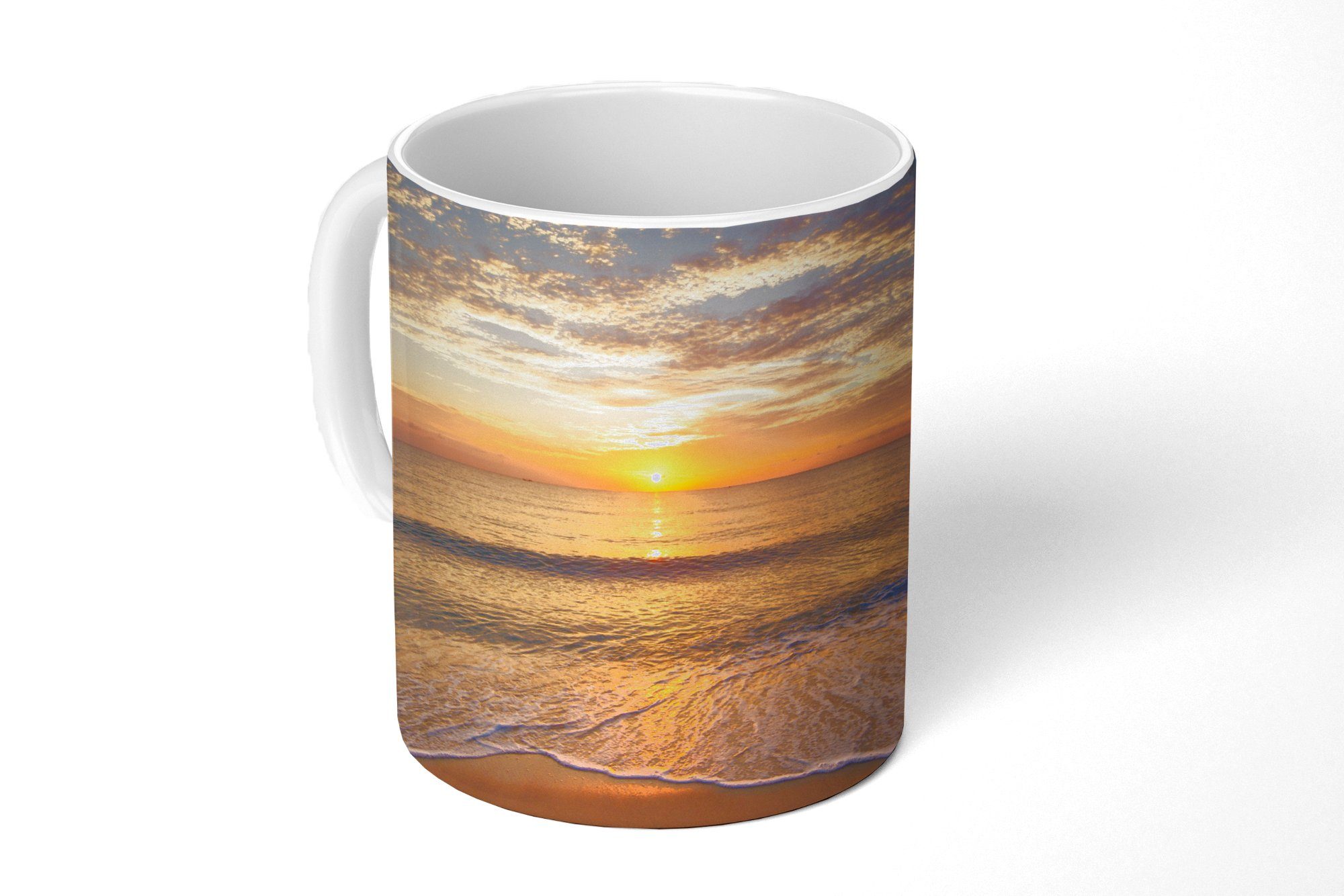 MuchoWow Tasse Strand - Sonnenuntergang - Meer, Keramik, Kaffeetassen, Teetasse, Becher, Teetasse, Geschenk