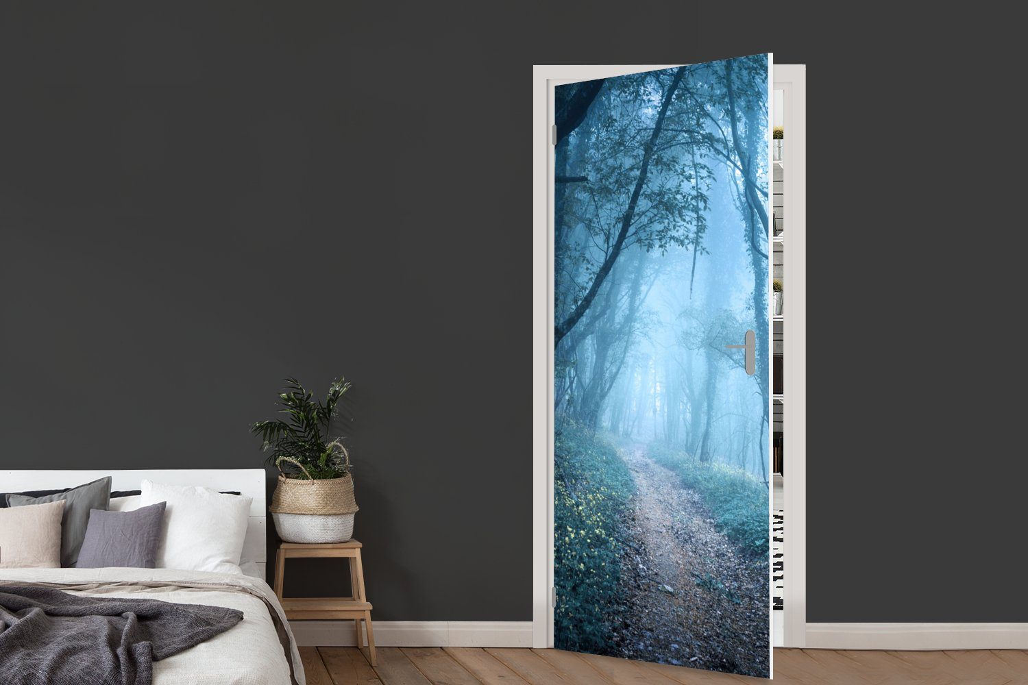 - Nebel, 75x205 für Türaufkleber, bedruckt, - Bäume Natur cm Matt, MuchoWow Fototapete Tür, (1 St), Türtapete