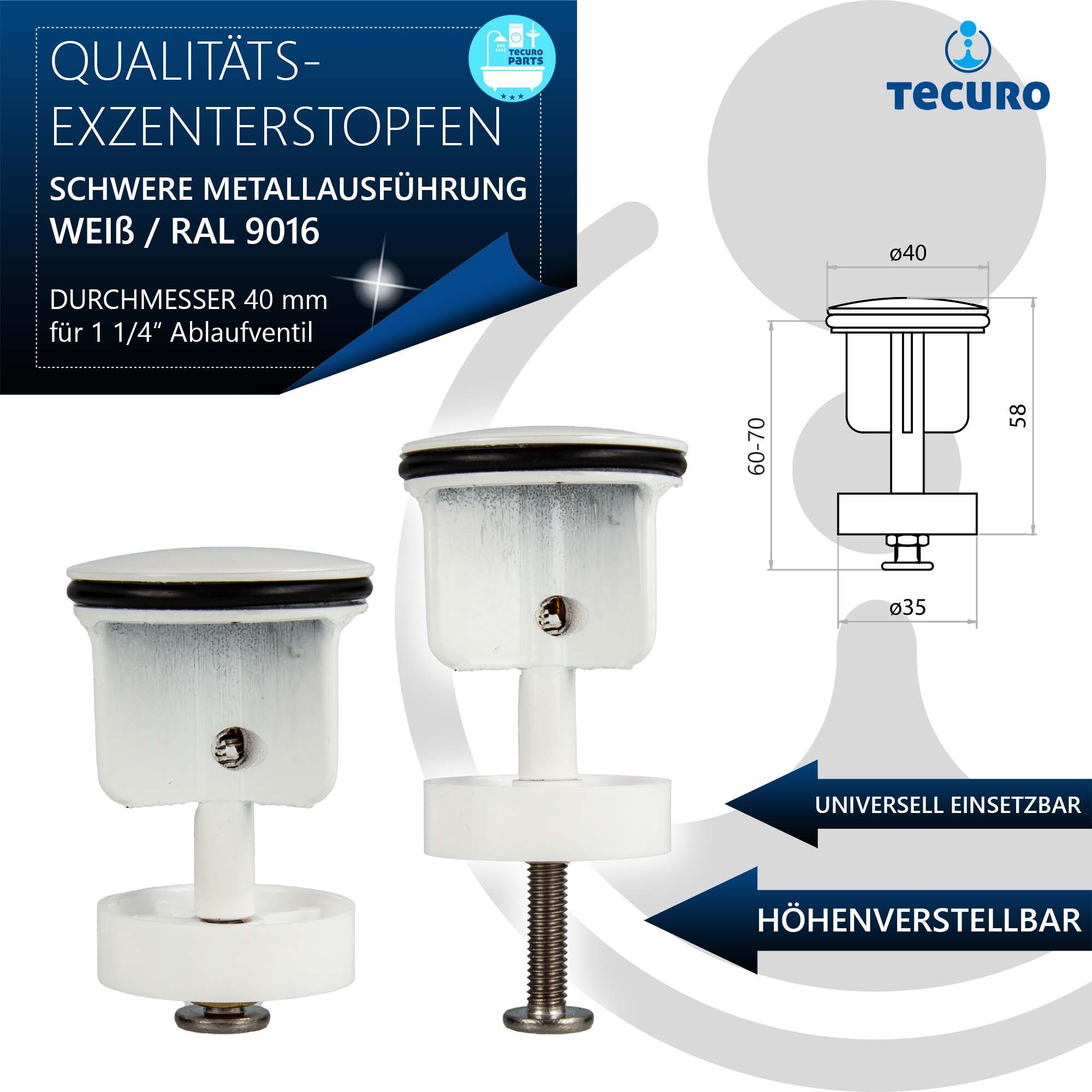 tecuro Ablaufventil Excenterstopfen Ø 40 mm für 1 1/4" Ablaufventil – Bild 4 von 5