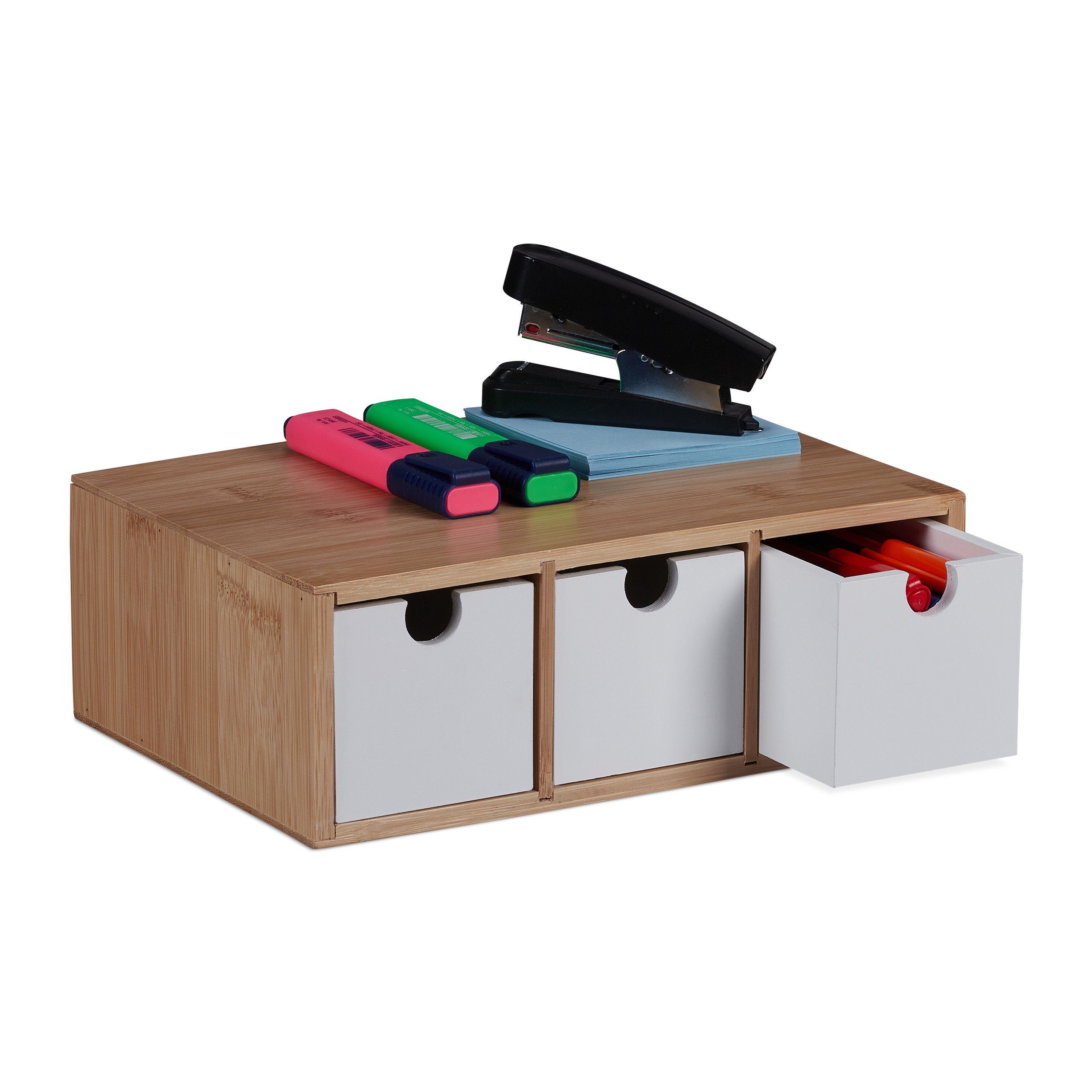relaxdays Organizer Schubladenbox Bambus & MDF 3 Fächer (1 St)