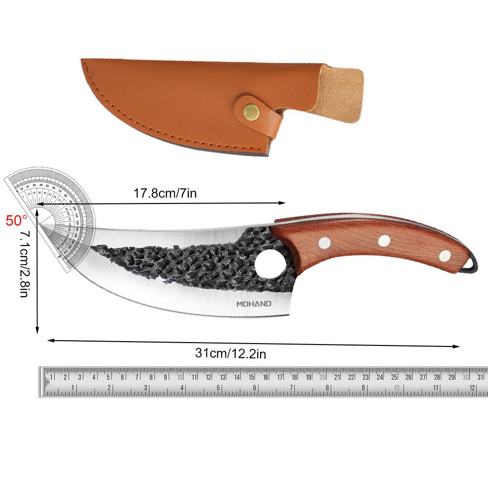 MDHAND Ausbeinmesser Set aus Metzgermesser und Kochmesser aus Kohlenstoffstahl, mit Scheiden – Ideal für heimische Küche, Camping und BBQ