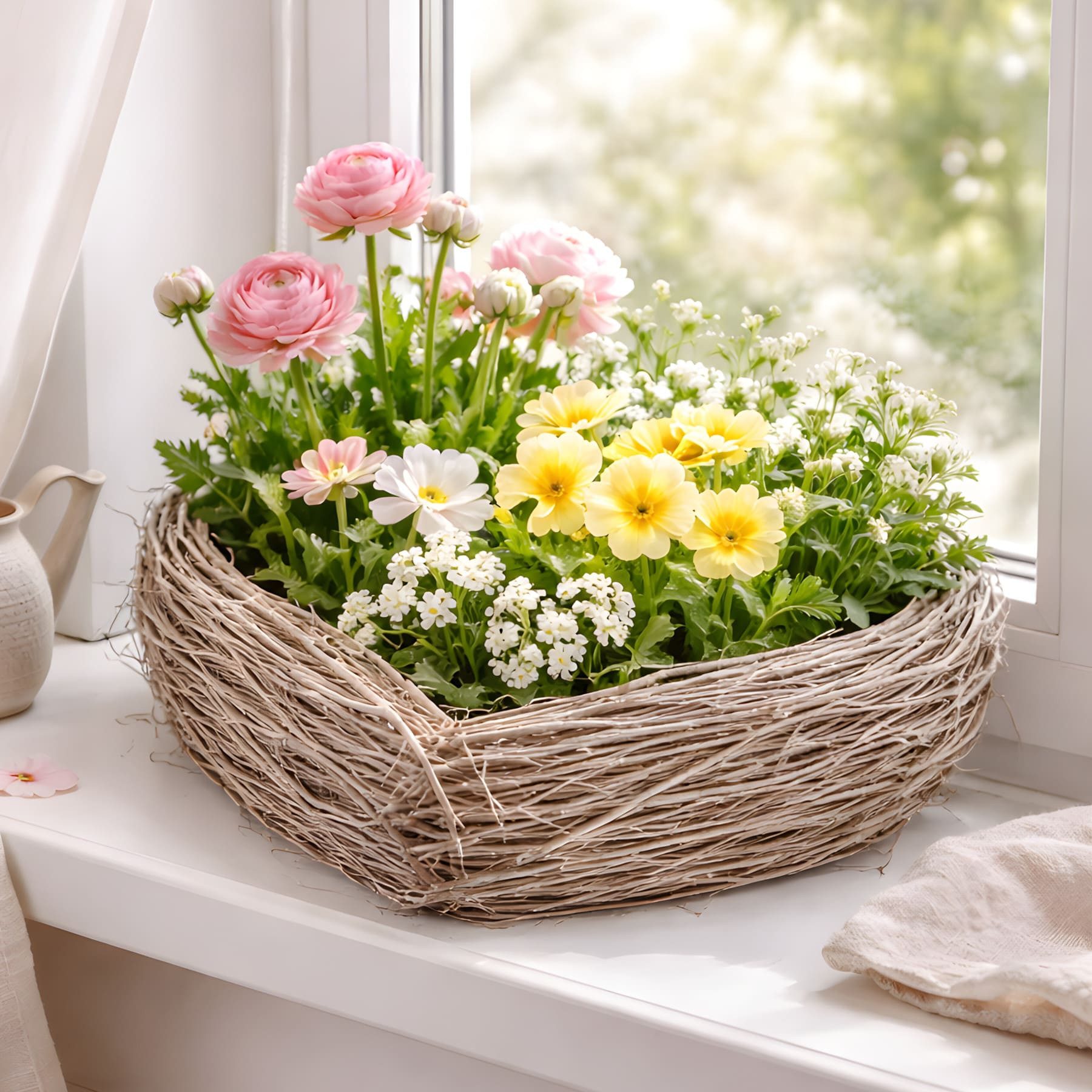 Dekoleidenschaft Pflanzschale "Herz" Weide & Reisig grau, Pflanzkorb Ø 35 cm, Blumenkorb, Pflanztopf, rustikales Pflanzgefäß in Herzform, Balkon & Gartendeko