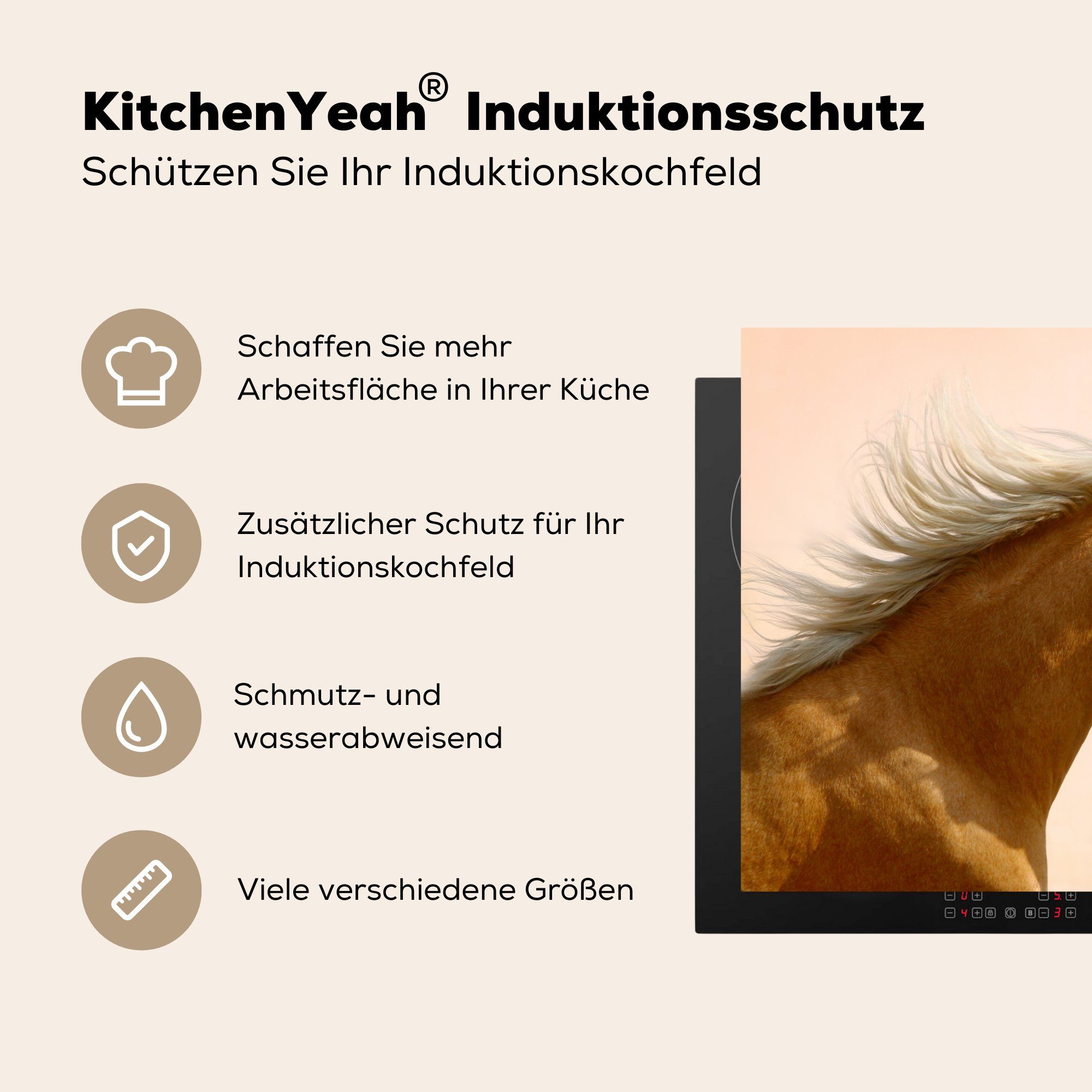 MuchoWow die küche, Licht tlg), cm, Vinyl, Induktionskochfeld - Schutz (1 Ceranfeldabdeckung - Herdblende-/Abdeckplatte für Pferd 81x52 Luft,