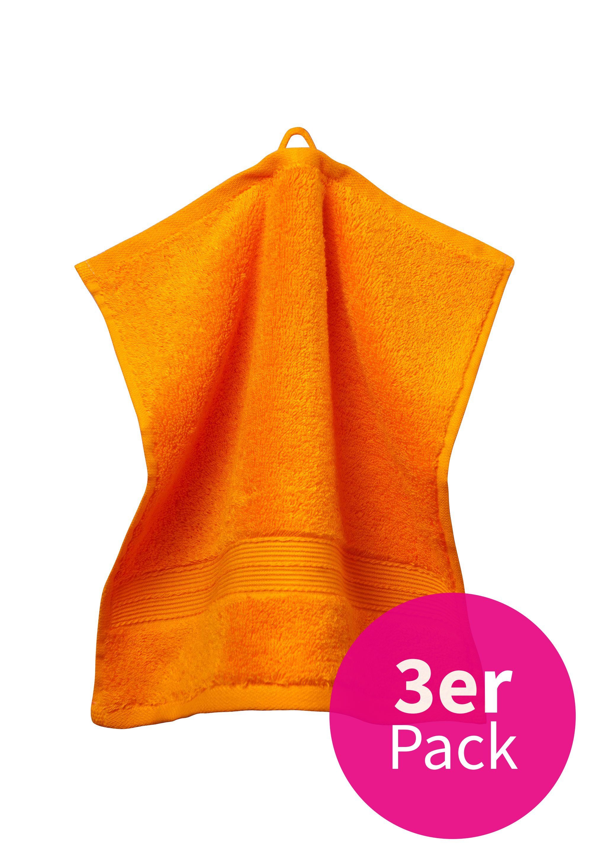 grace grand spa Waschlappen 3er-Pack (3-tlg), mit breiter Webbordüre orange