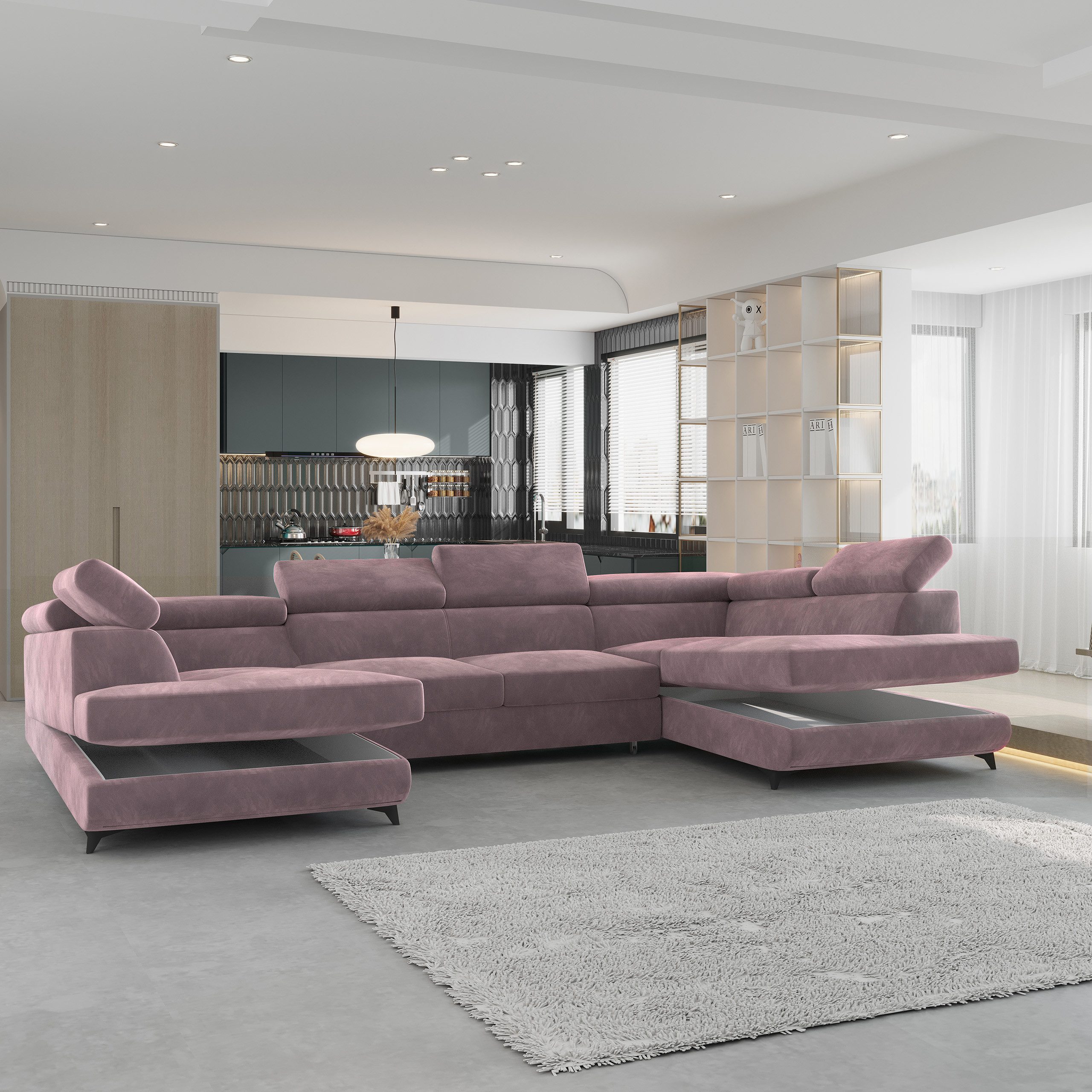 Masseno Ecksofa VINTESSA mit Schlaffunktion U-Form, Sofa mit Bettkasten