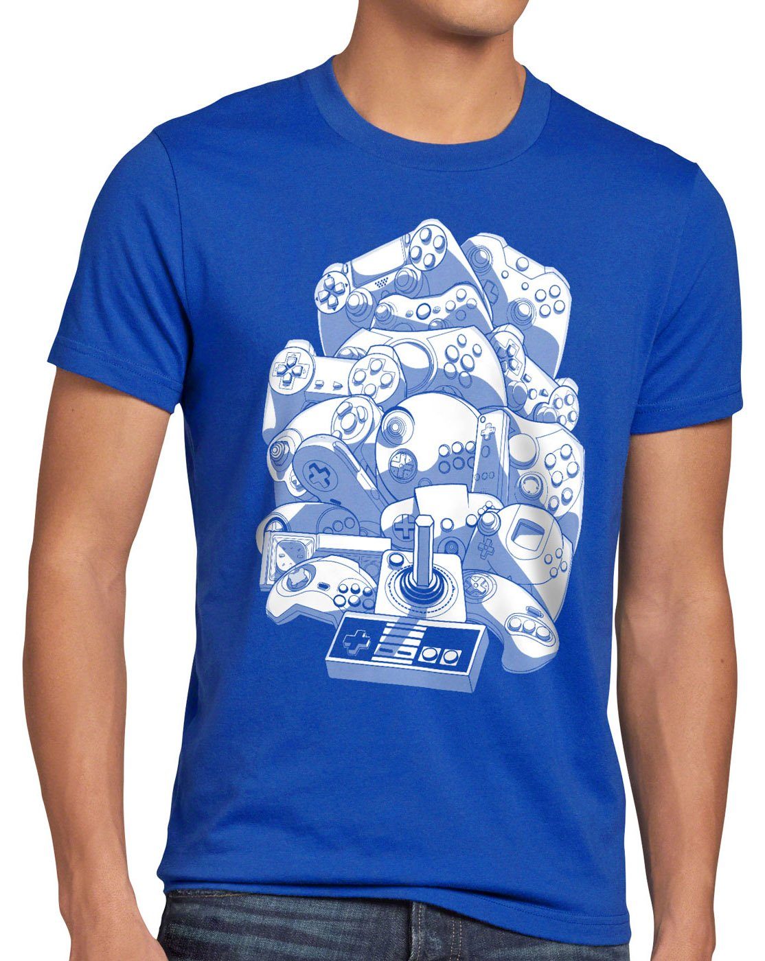 Herren game controller blau style3 T-Shirt retro Gamer spielekonsole Print-Shirt Madness