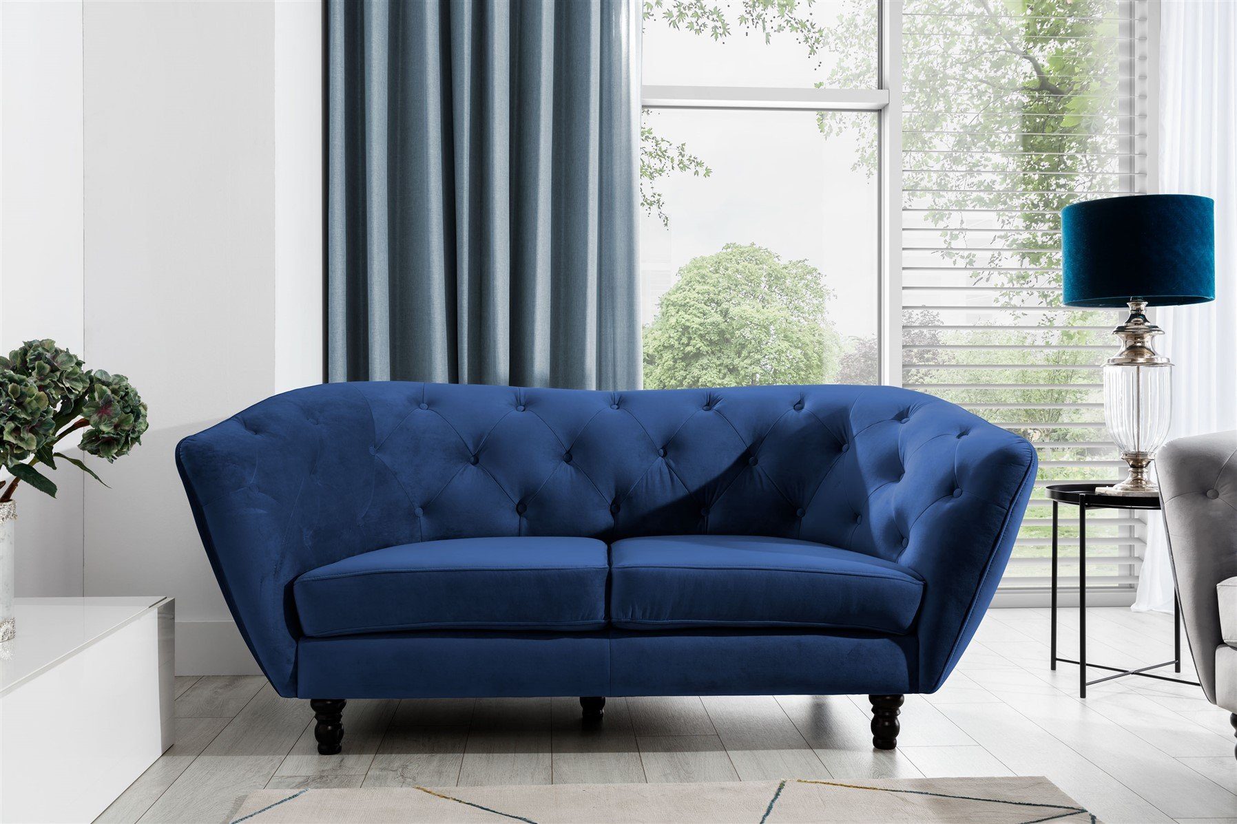 Sofa Dunkelblau Designer-Sofa Sofa Stoff, Fun 1 Charlotte Möbel Teile 2-Sitzer