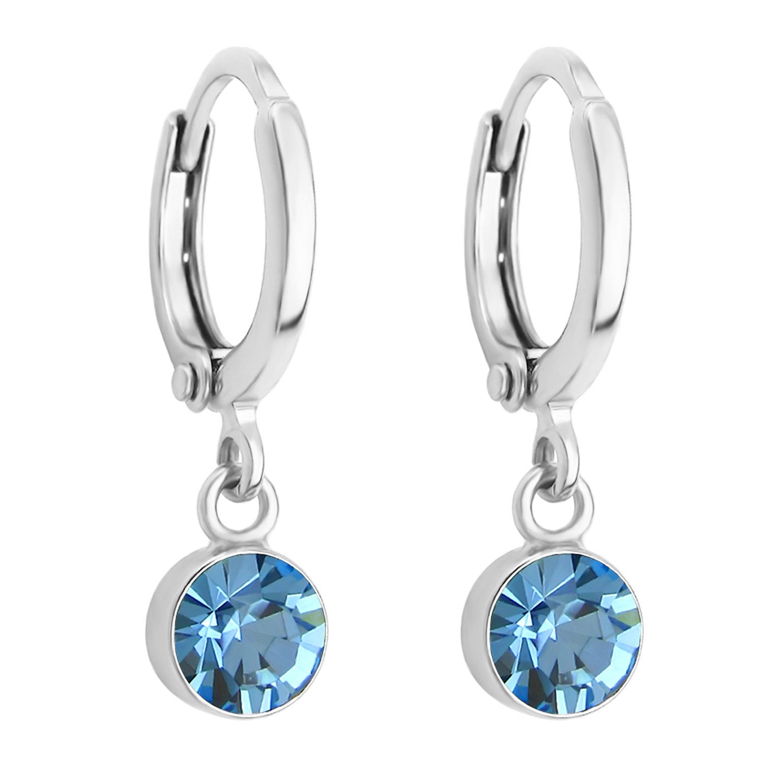 LÖB Paar Creolen 18K Weißgold vergoldet Creolen Stein Kristall Anhänger silber Blau (Geschenke für Frauen Damen Beste Freundin Mutter Mama Ehefrau Oma sie zum Geburtstag Schmuck Herbst Oktoberfest, Inkl. Schmuckbox), Damen Tropfen Ohrringe Hängend Rund Kl