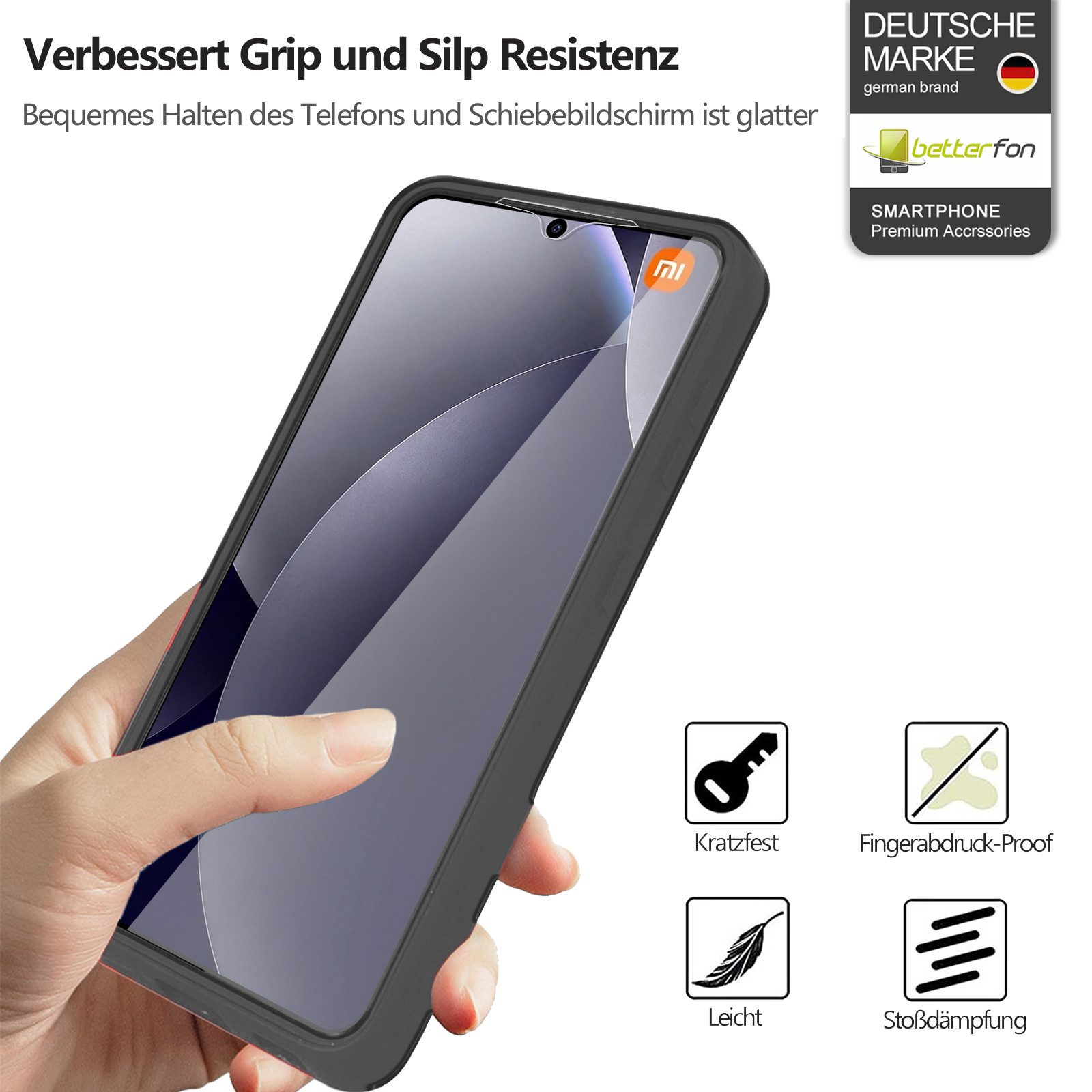 betterfon Handyhülle für Xiaomi Redmi Note 15 Pro 4G, 360° Hülle Schutzcase mit Dispayfolie, Vollschutz Case mit integriertem Displayschutz und klarer Sicht