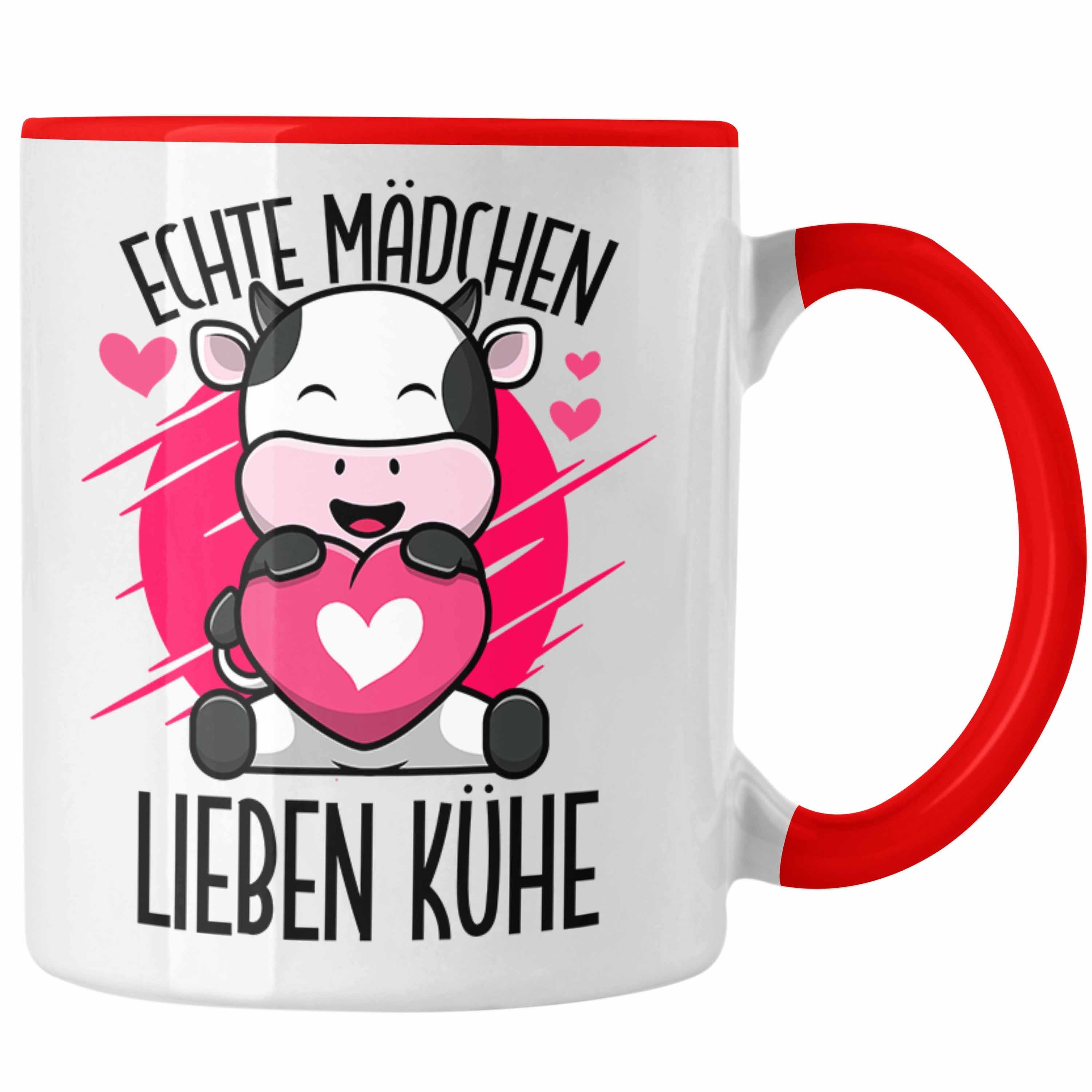 Trendation Tasse Tasse Kuh Liebhaber Lustige Geschenkidee für Mädchen Kühe Rot
