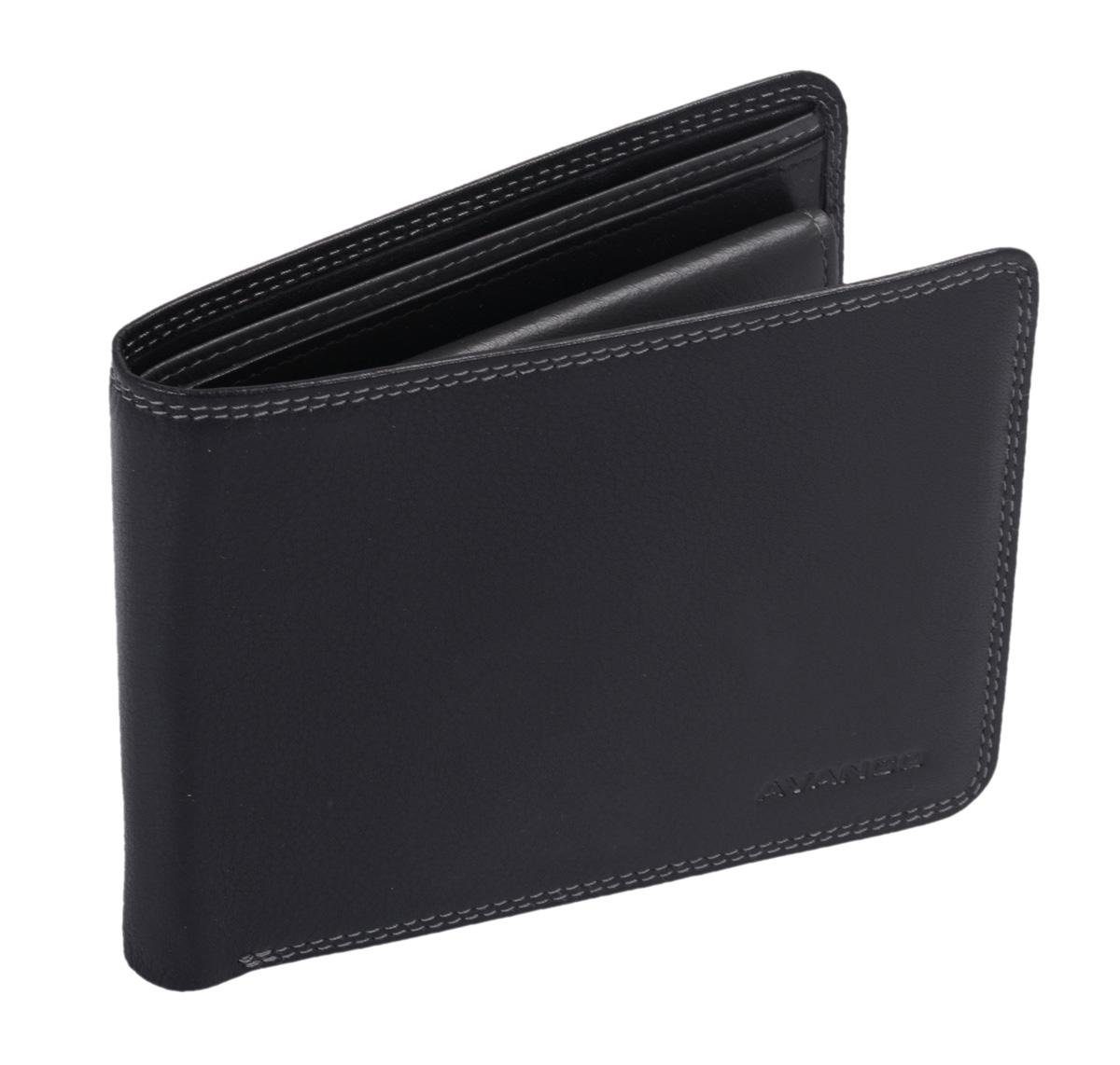 Geldbörse Echtleder Scheintasche schwarz/grau 12,5x10x2,5cm