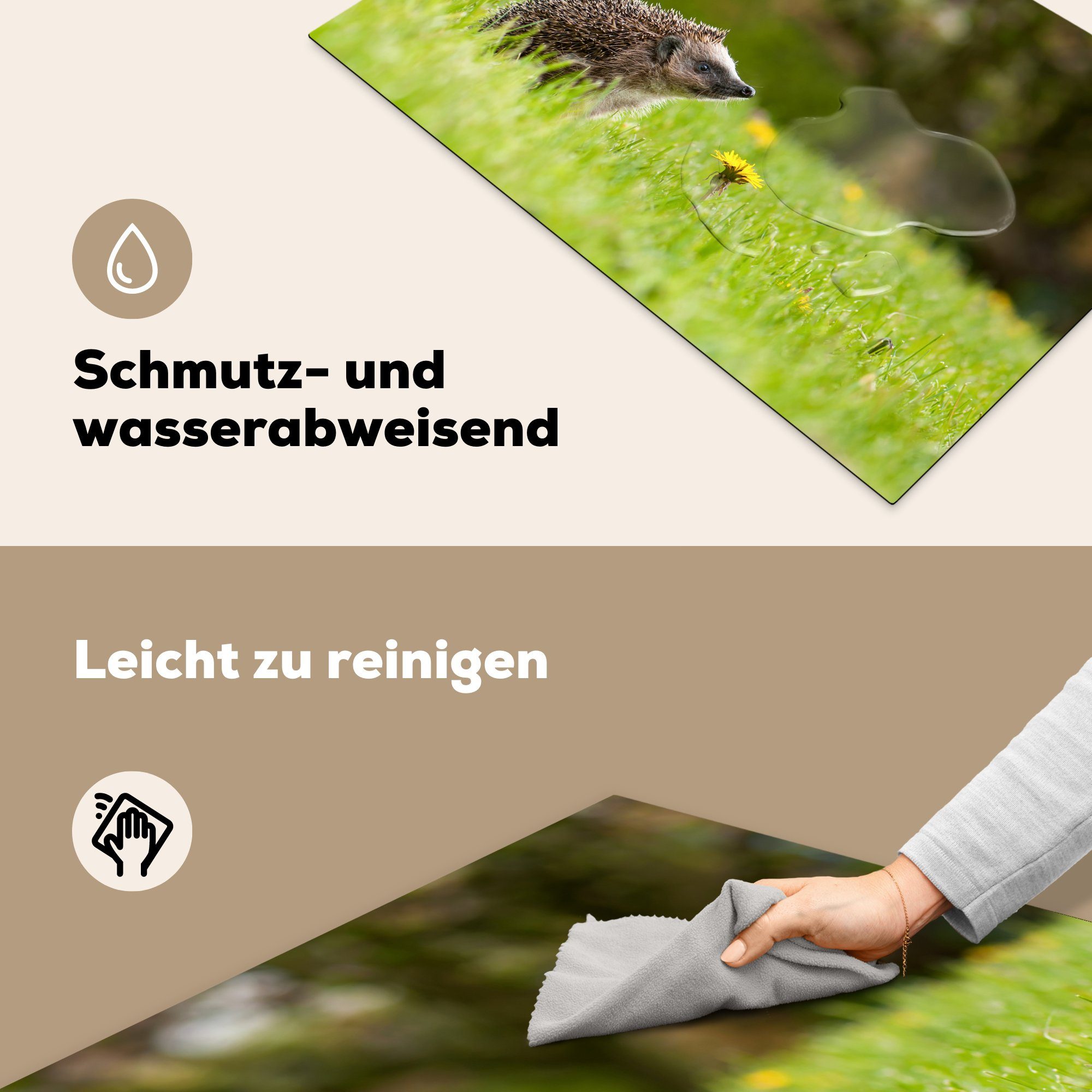 Igel cm, - Blume Schutz (1 MuchoWow für 81x52 Induktionskochfeld küche, Vinyl, die tlg), Ceranfeldabdeckung Frühling, - Herdblende-/Abdeckplatte