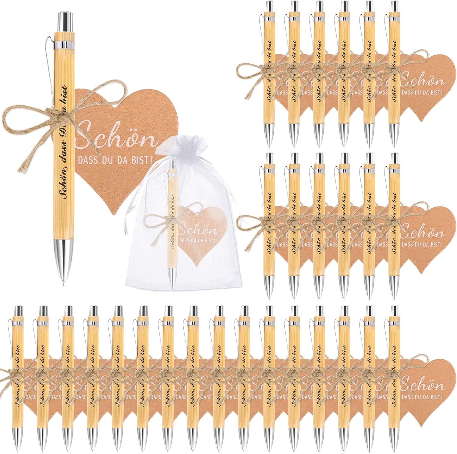 FOUORTUNATE-BEE Kugelschreiber 30er Set Partystifte, ausziehbare Kugelschreiber für Hochzeit, (30-tlg), Schöne Geschenkidee für Hochzeit, Taufe oder Geburtstagsfeier