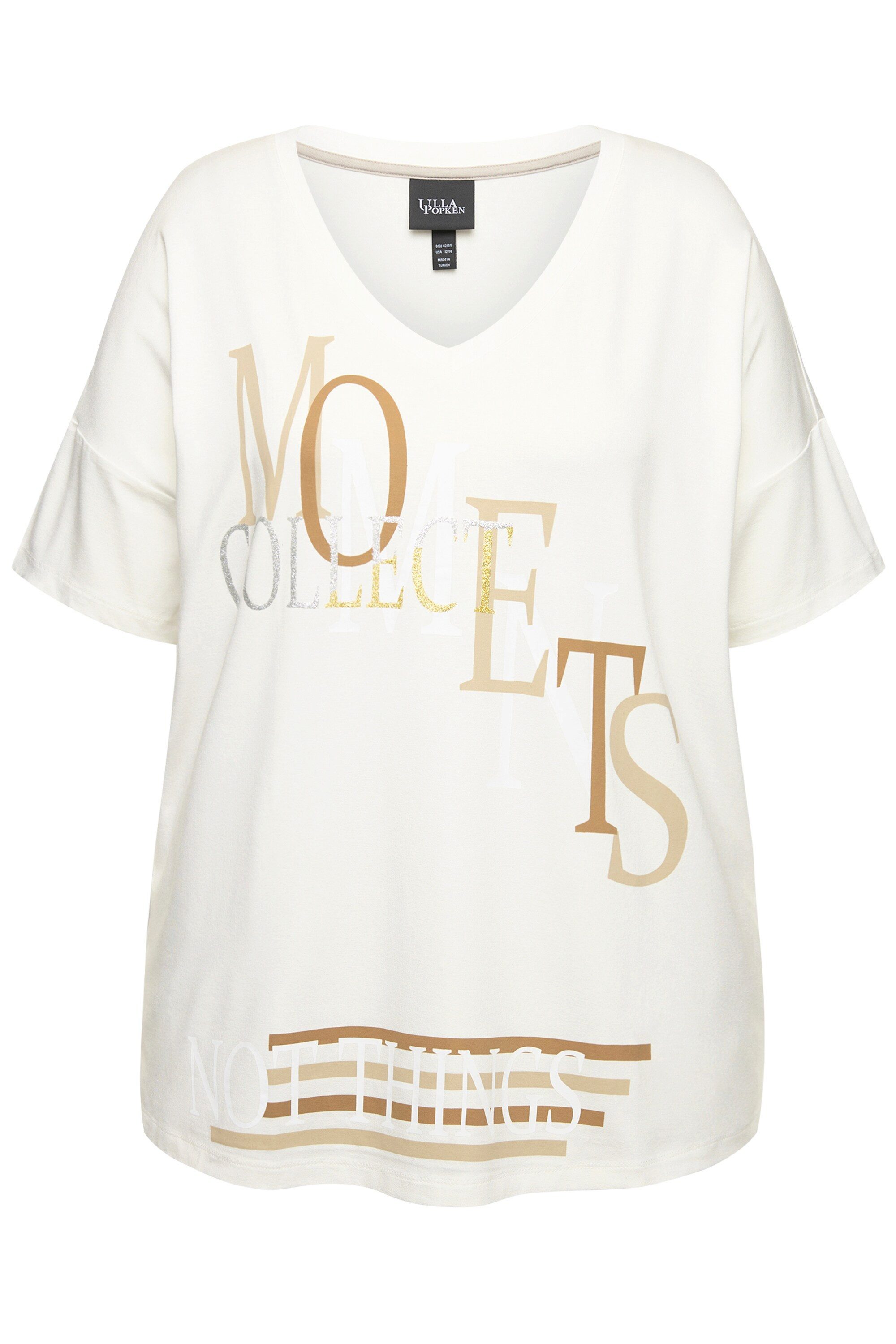 Ulla Popken T-Shirt T-Shirt Schriftmotiv V-Ausschnitt günstig online kaufen