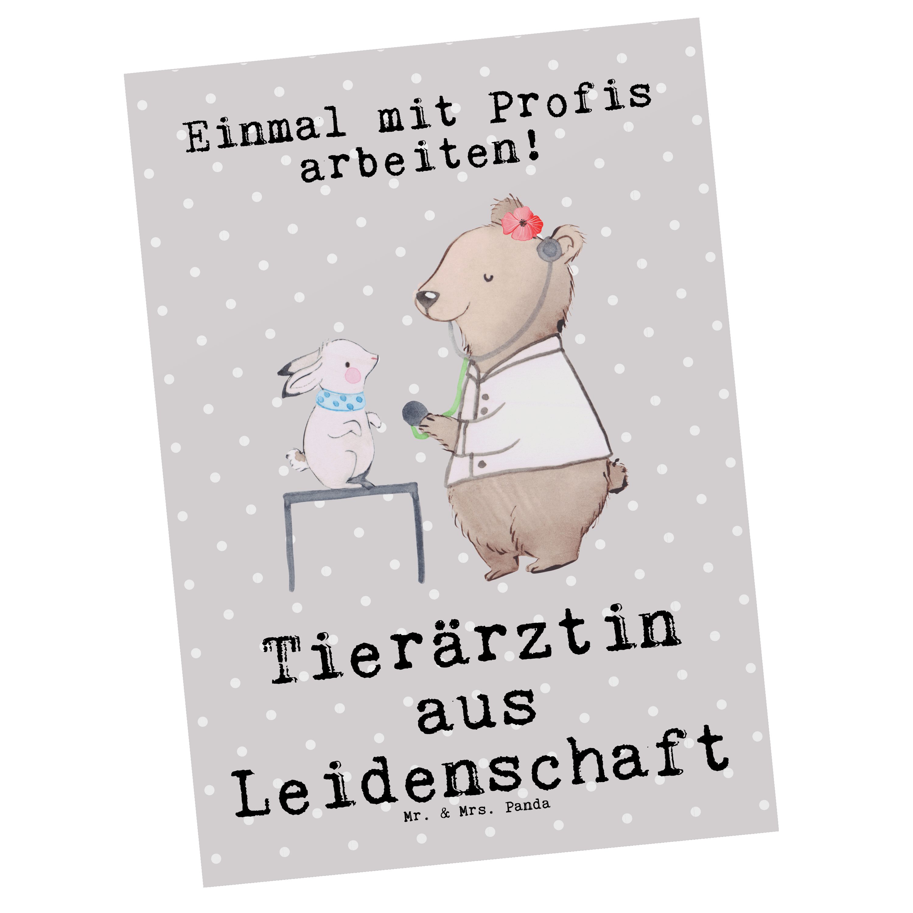 Mr. & Mrs. Panda Postkarte Tierärztin aus Leidenschaft - Grau Pastell - Geschenk, Schenken, Einl