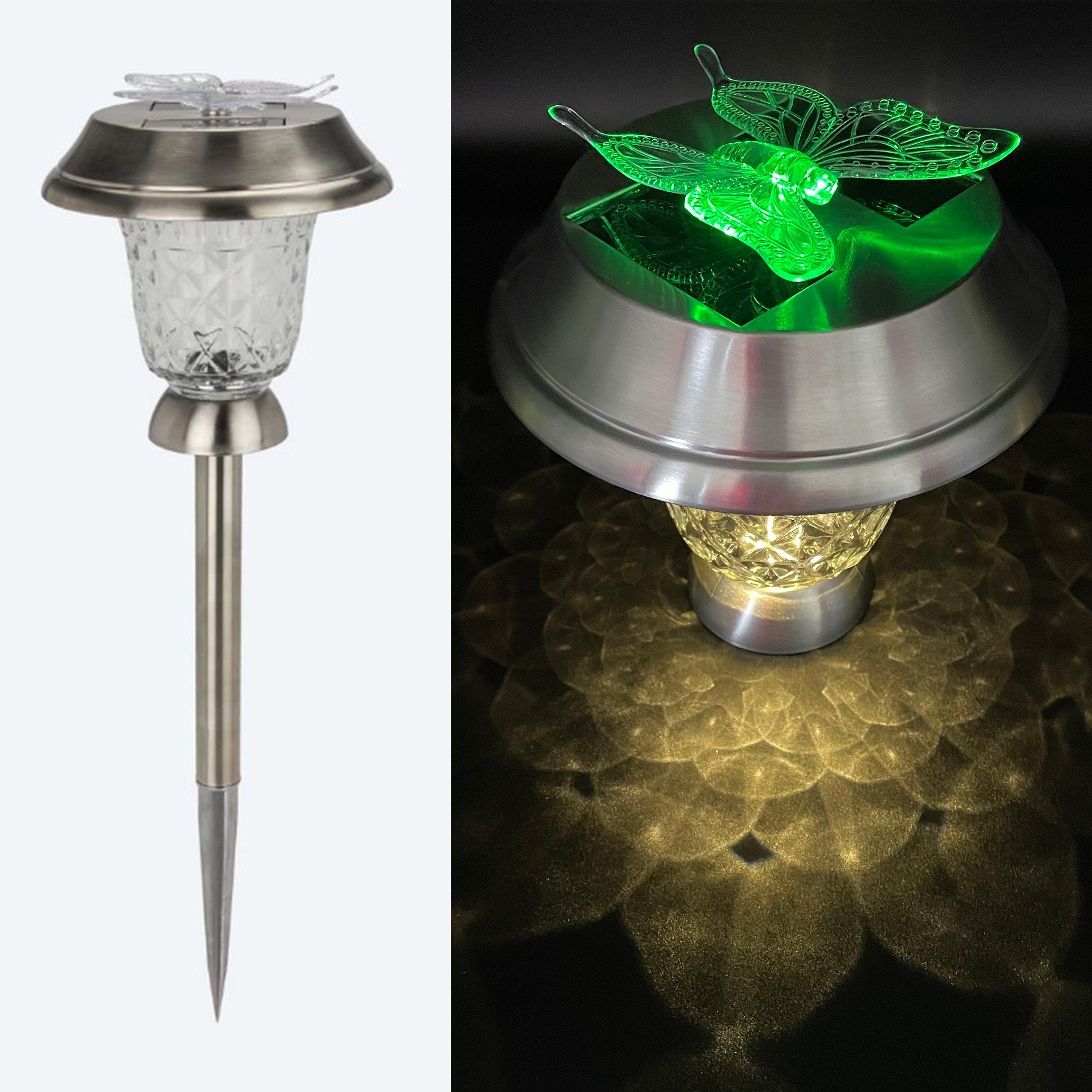 OnlineFuchs LED Solarleuchte 2 LED Solarleuchten mit Schmetterling