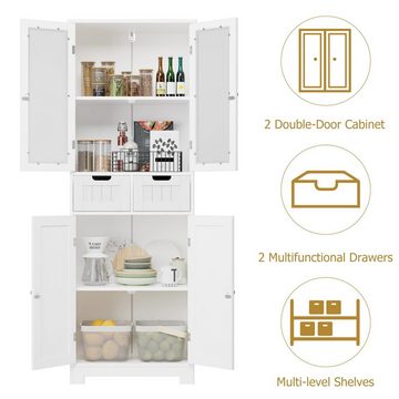 HOMECHO Hochschrank Badezimmerschrank Badschrank mit 4 Türen 2 Schubladen Weiß