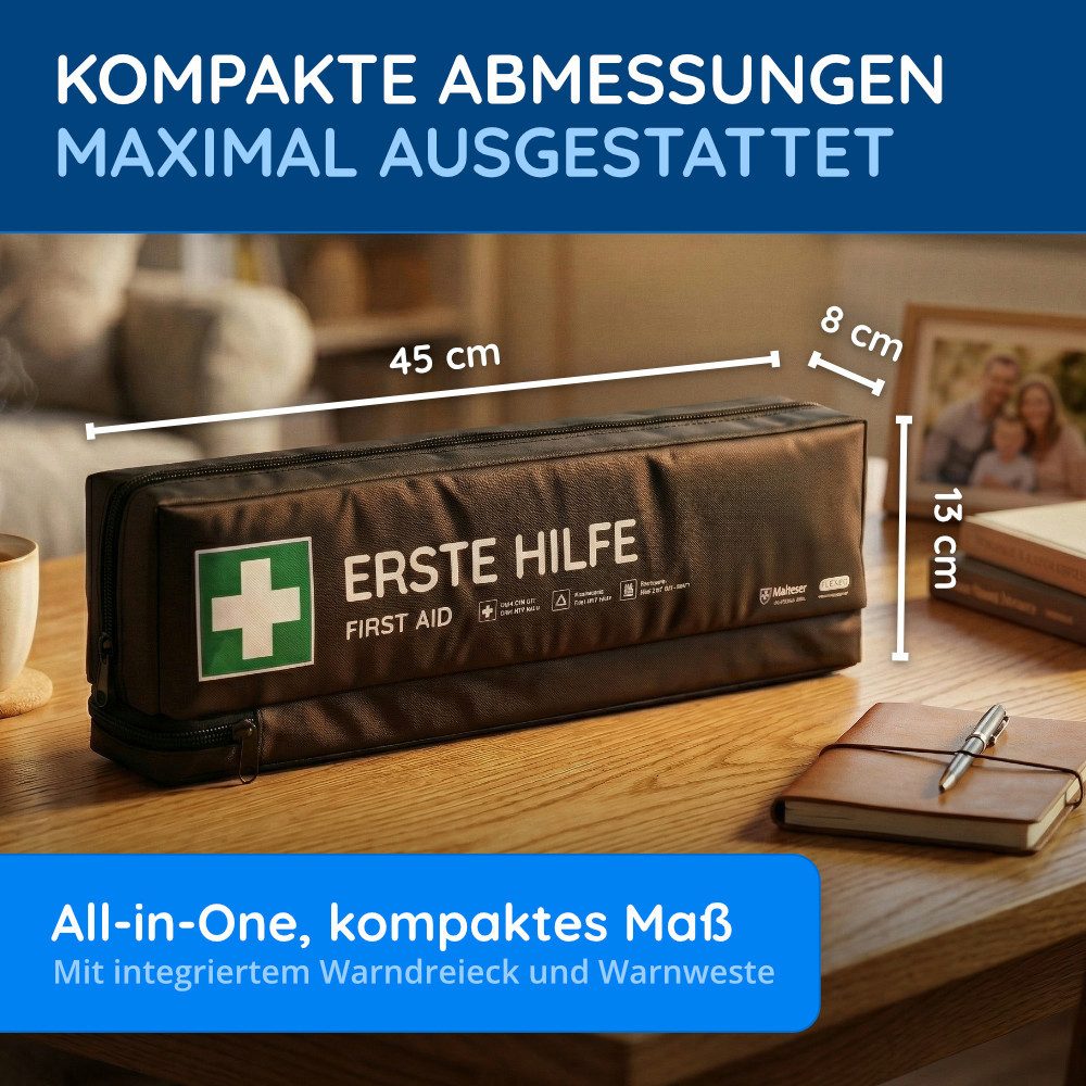 FLEXEO KFZ-Verbandkasten DIN 13164:2022, (1 St), Erste-Hilfe-Tasche inkl. Warndreieck und Warnweste – Bild 4 von 5