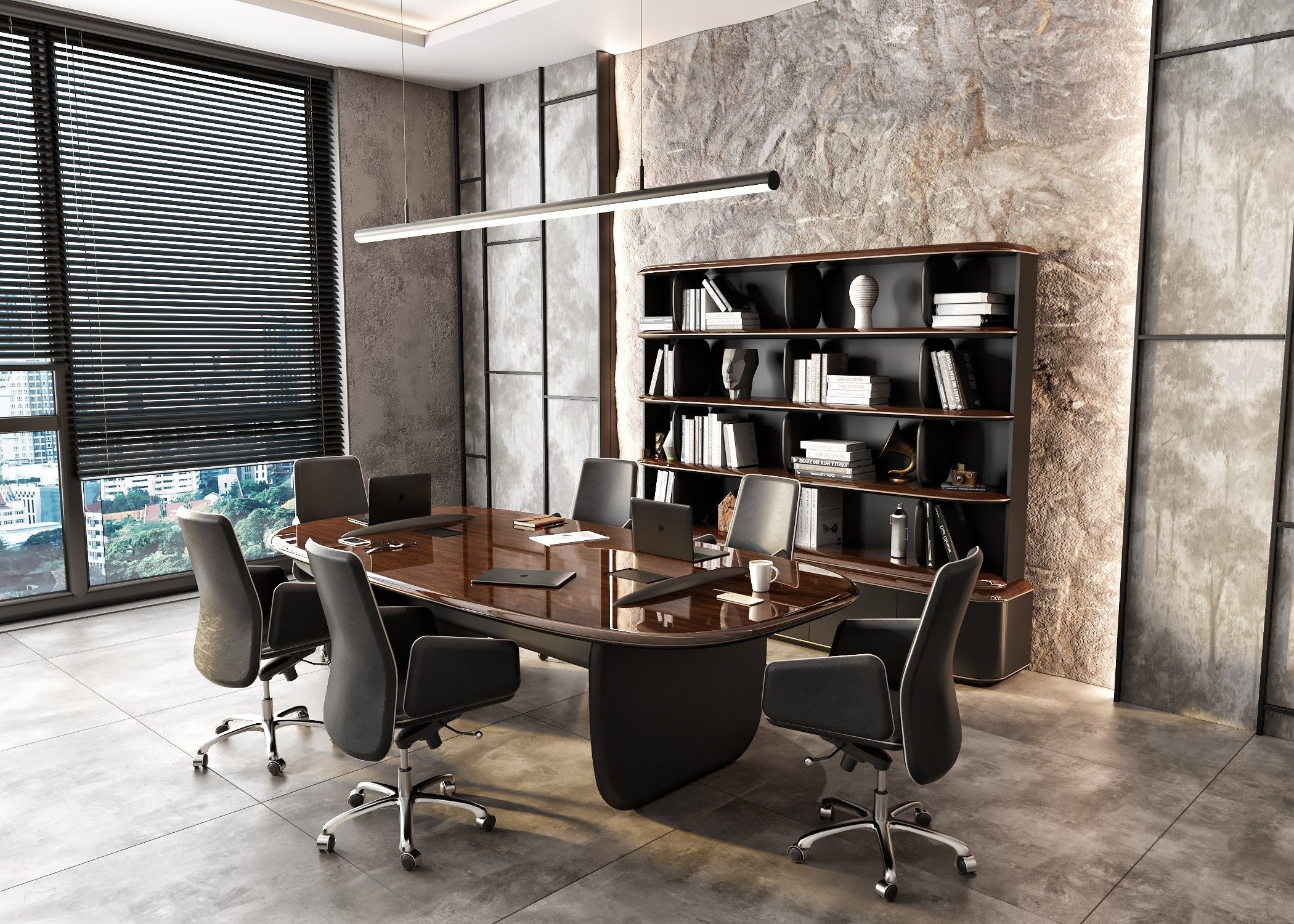 Xlmoebel Konferenztisch XLMOEBEL Arbeitszimmer-Set Braun Holz mit Schreibtisch und Regal (1-St), Made in Europa