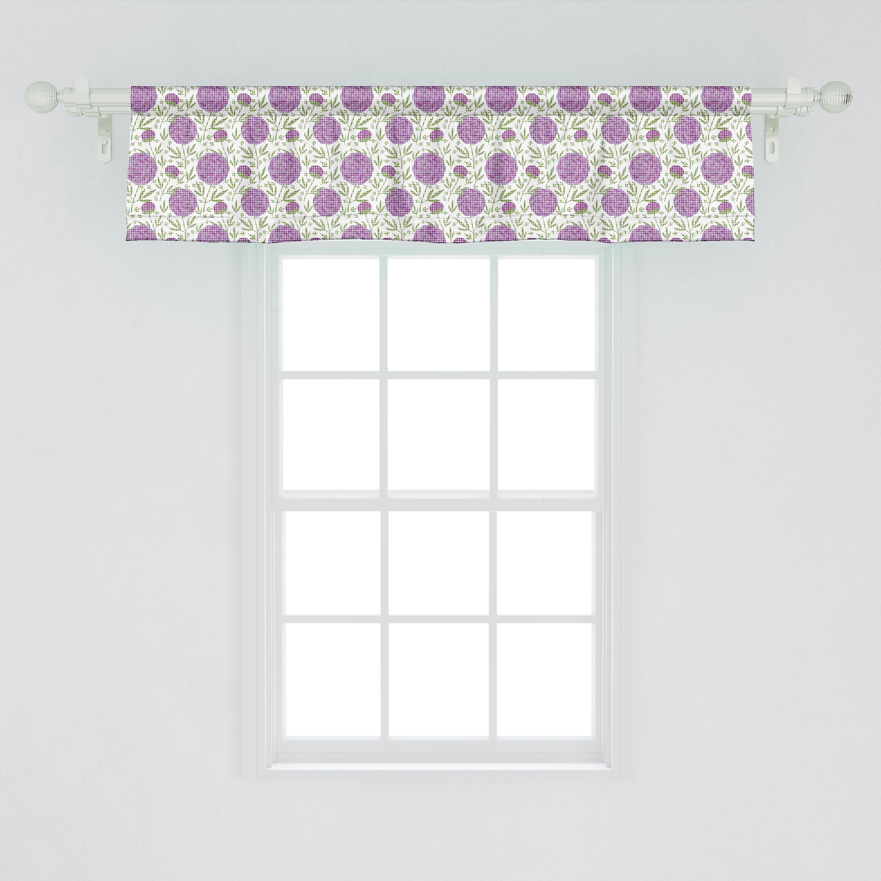 Scheibengardine Vorhang Microfaser, mit Abakuhaus, Dekor Kreise Volant Pixel-Like-Punkte Küche Stangentasche, Schlafzimmer für Floral