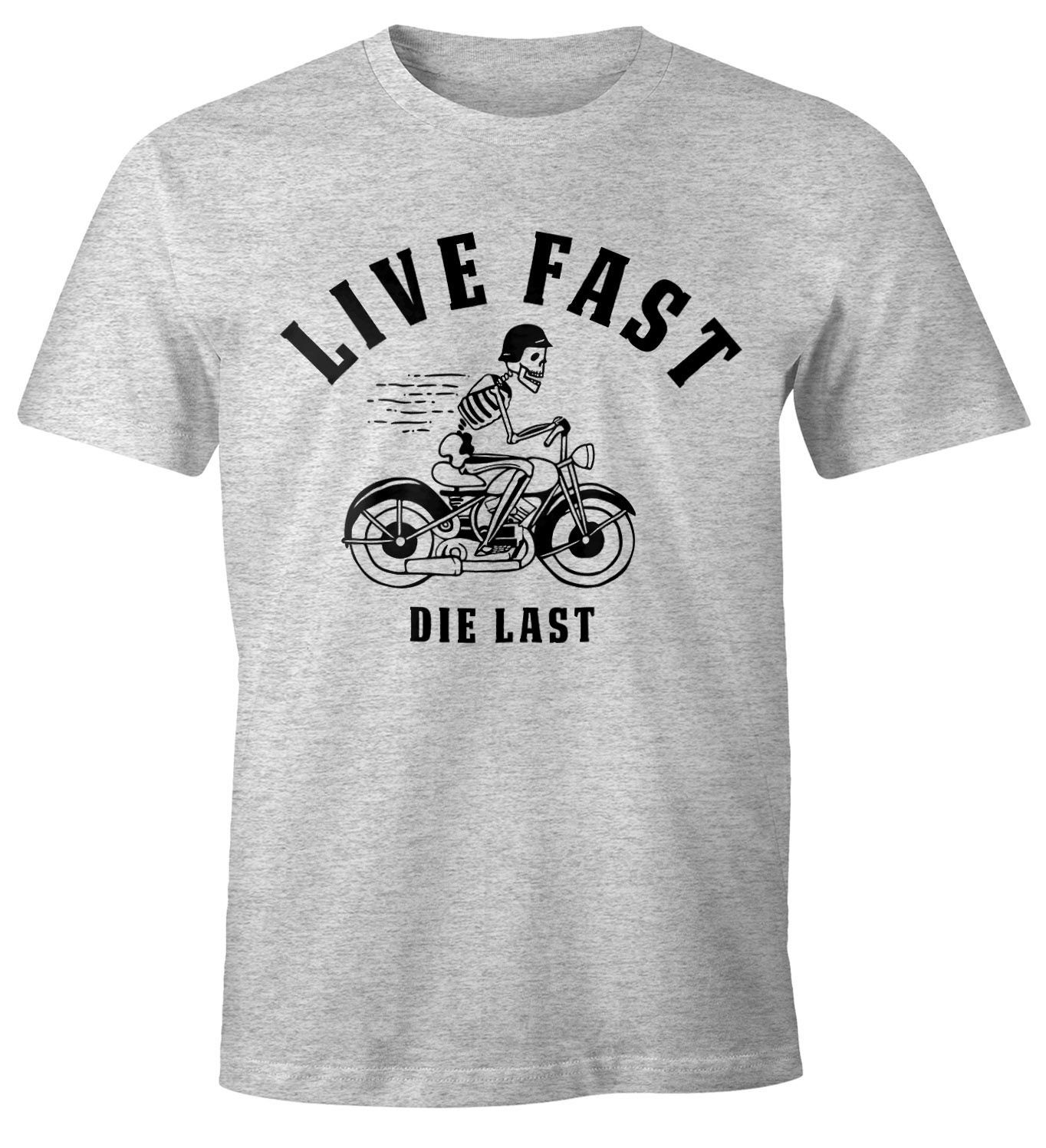 MoonWorks Print-Shirt Live Fast Die last Herren Spruch Fun T-Shirt Fun-Shirt Moonworks® mit Print grau