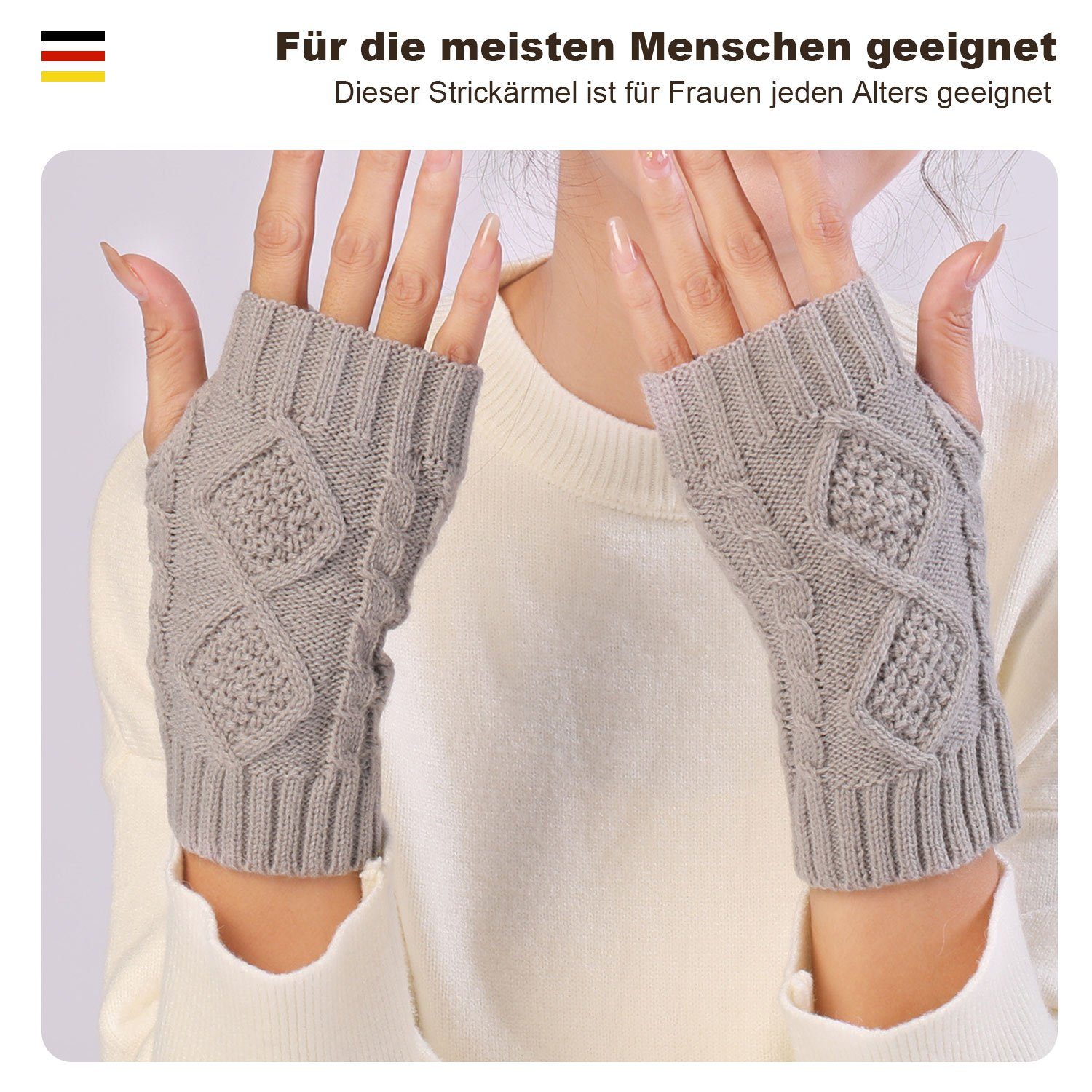 Winter Wärmer Gestrickte Fingerlose Hellgrau Strickhandschuhe Handschuhe Damen MAGICSHE