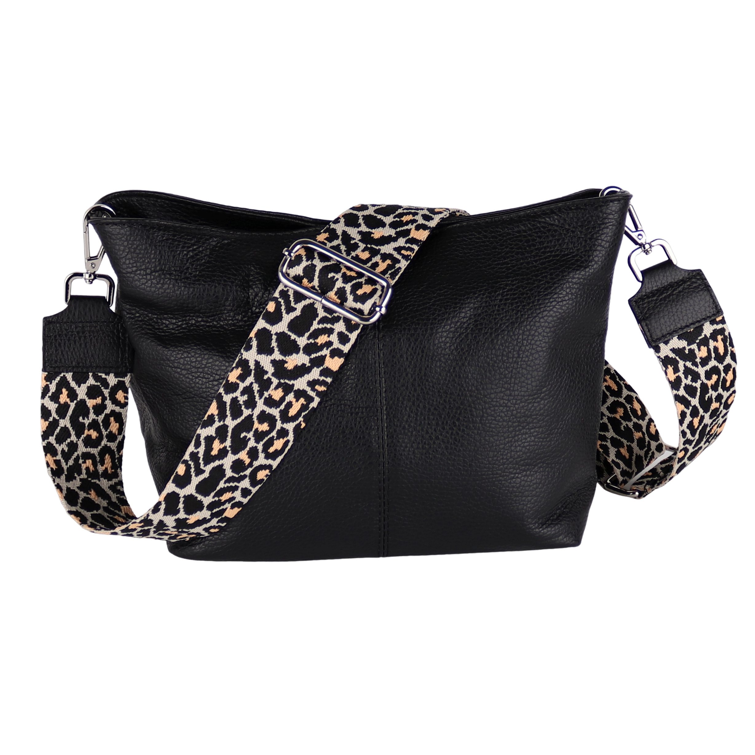 MIRROSI Umhängetasche Damen Crossbody Bag, Echtleder Made In Italy (Schultertasche für jeden Anlass (1 Tasche & 2 Gurte), BOHO Style), 30x20x13cm, gemusterten& verstellbaren Schulterriemen