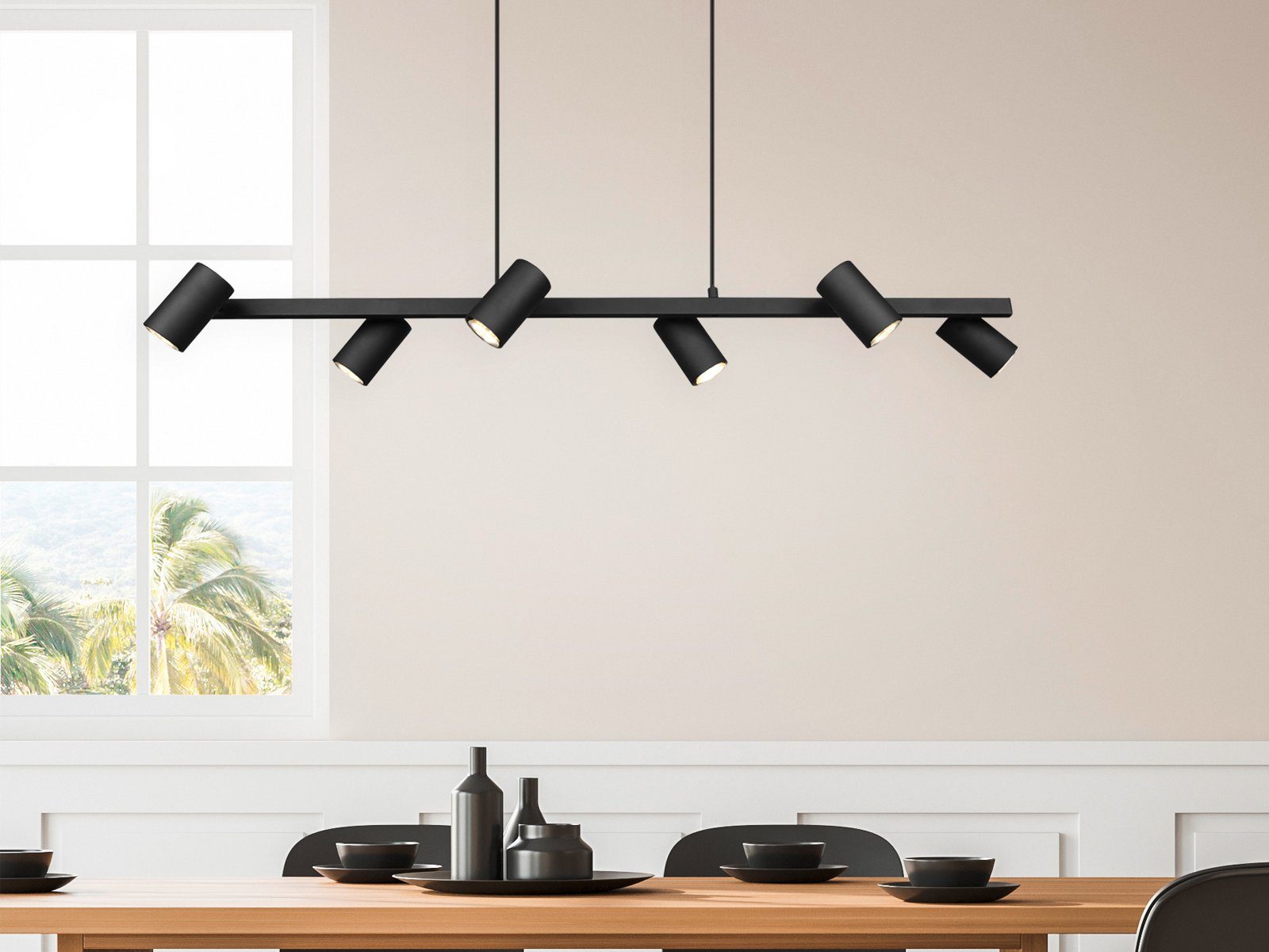 TRIO Leuchten LED Pendelleuchte, Dimmfunktion, LED wechselbar, Warmweiß, große Esstisch-lampe mehrflammig über Kücheninsel Schwarz Breite 115cm
