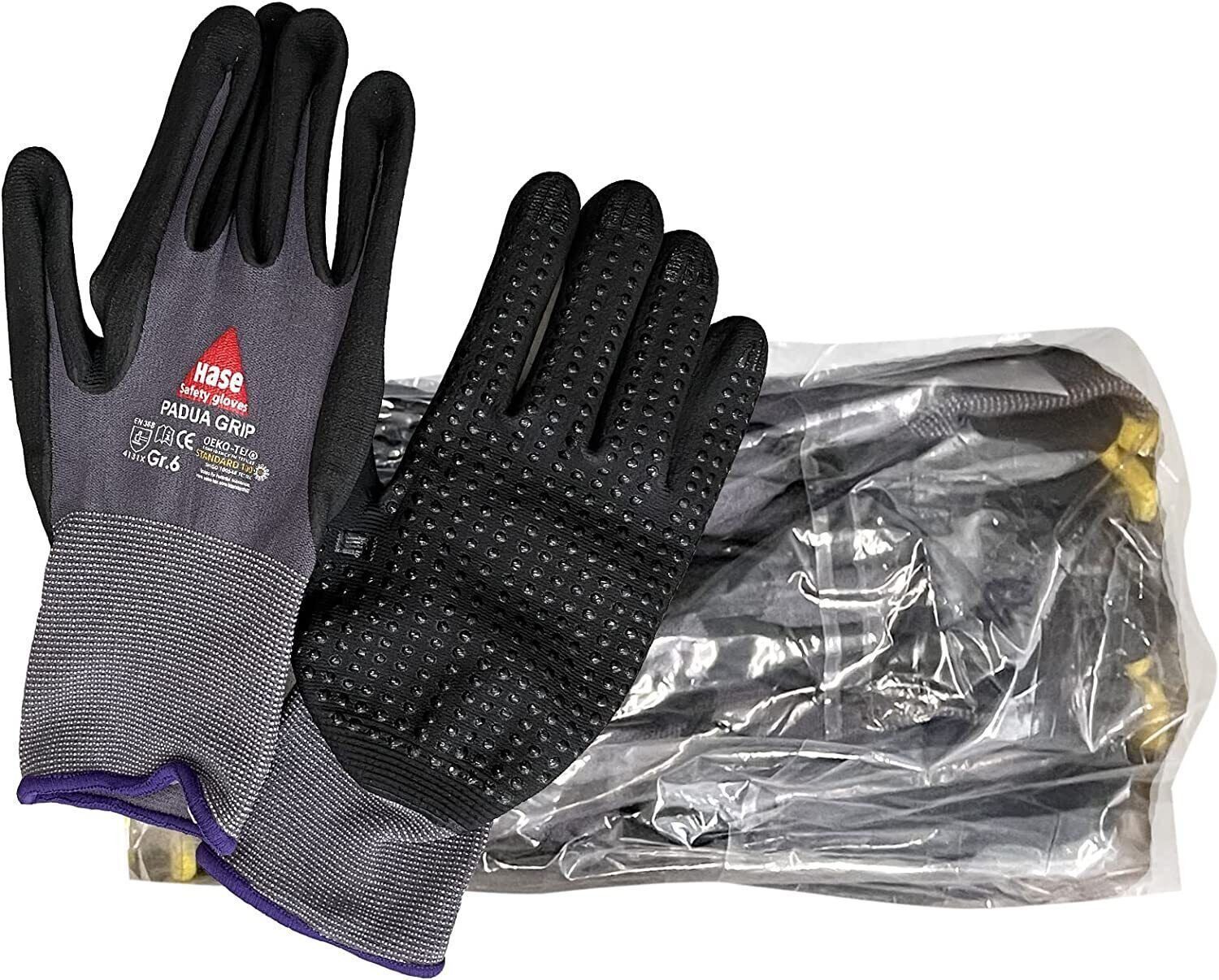 Hase Safety Gloves Arbeitshandschuhe Padua Grip (Packung, 10-St., Montagehandschuh aus Nylon/Nitrilschaum, VPE= 10 Paar, Gr 6-11) Atmungsaktiv, starker Grip – Bild 4 von 5