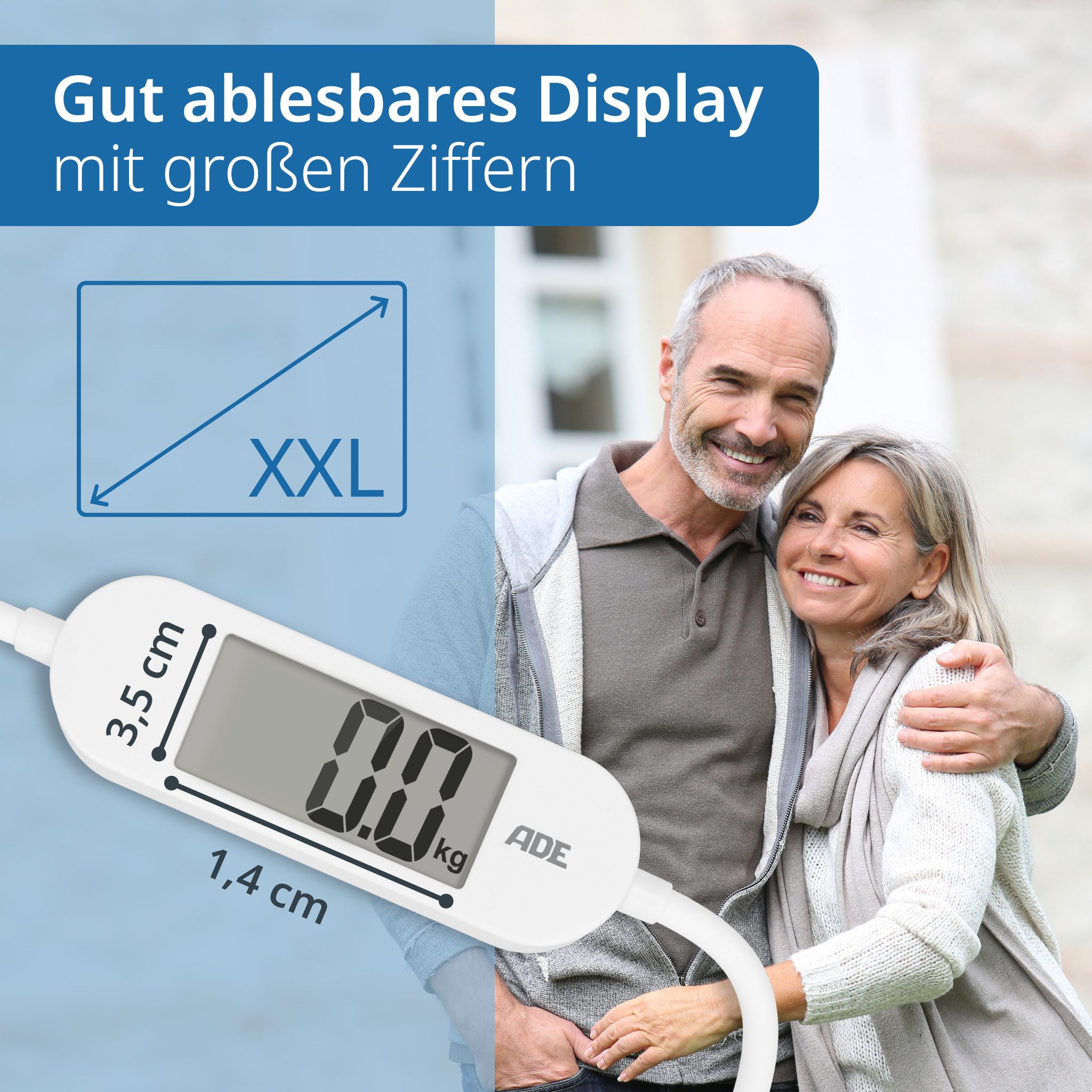 ADE Personenwaage digital, klappbar, ideal als Reisewaage, inkl. Transportbeutel, kompakte Größe, 180 kg Tragkraft, inkl. Batterie