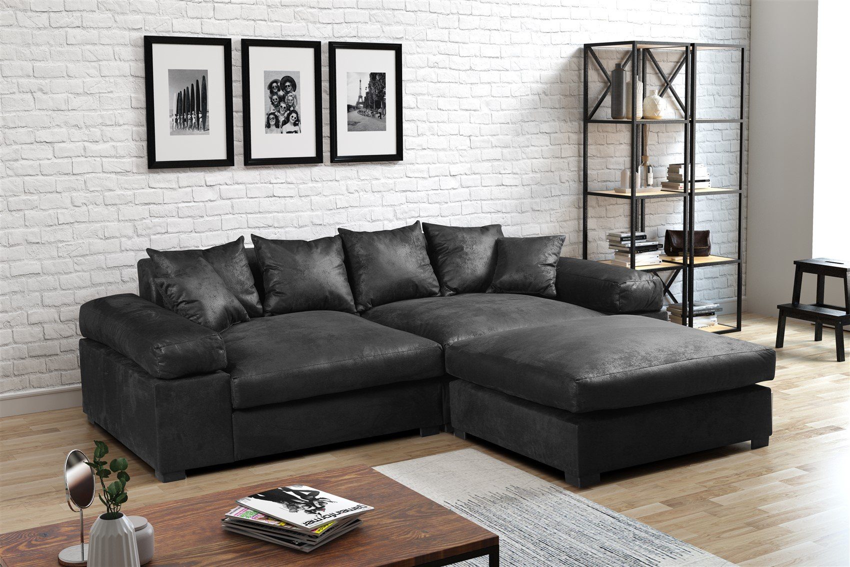 Fun Möbel Big-Sofa Big Schwarz AREZZO Riesensofa inkl.Hocker, Neue 1 der S0V8R0K8OM1P2 Teile, Sofa unter Vintage Artikelnummer: Megasofa Stoffe Hocker Couchgarnitur inkl