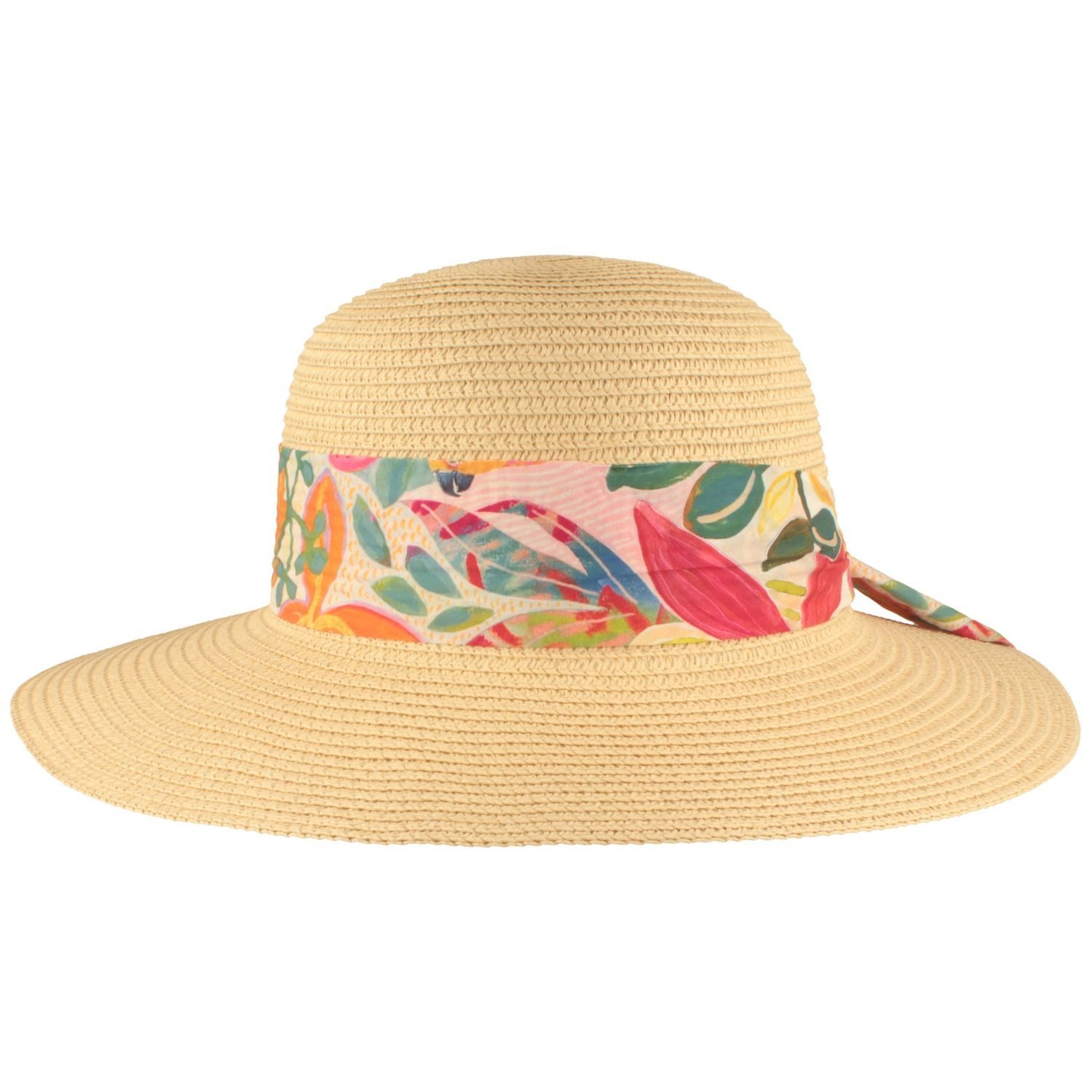 Breiter Strohhut Sommerlicher Flapper mit buntem, floralen Stoffband