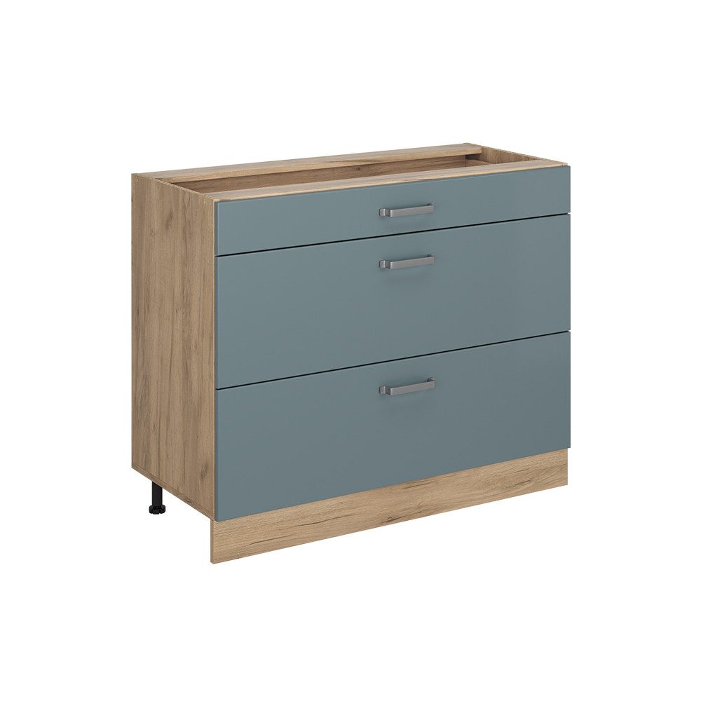 Vicco Unterschrank R-Line, Blau-Grau/Goldkraft Eiche, 100 cm ohne Arbeitsplatte (1-St)