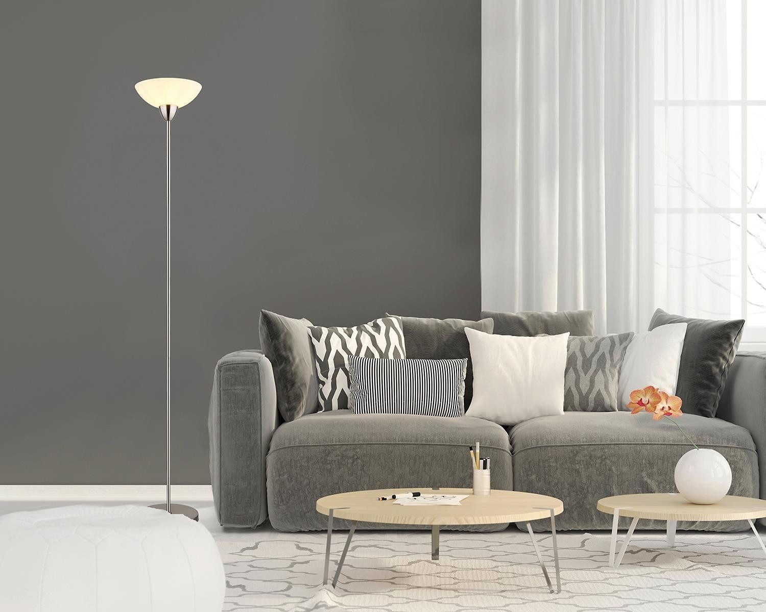 GLOBO LIGHTING Stehlampe LIMA, H 180 cm, Nickelfarben, Weiß, Metall, ohne L günstig online kaufen