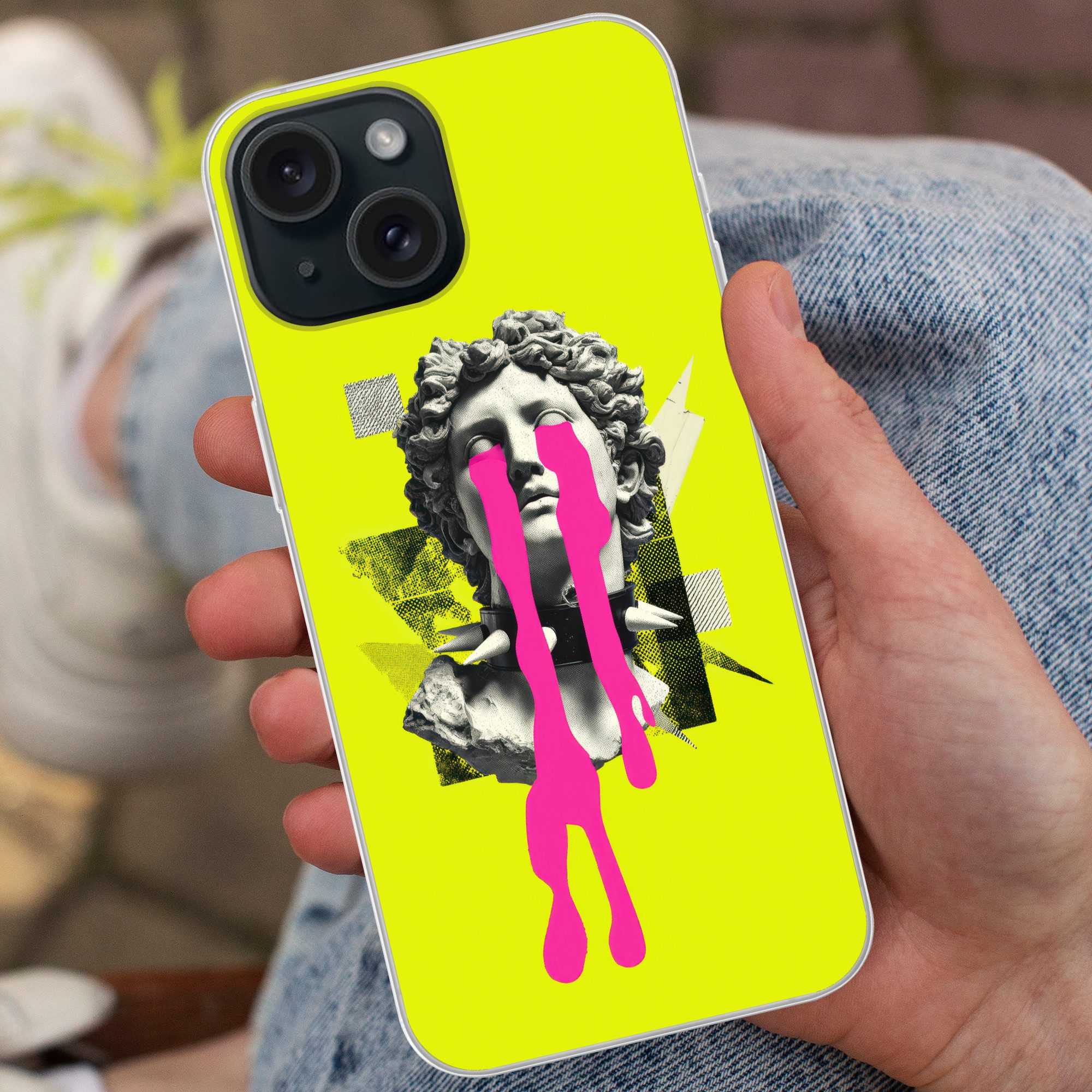MuchoWow Handyhülle für Apple iPhone 15 Büste - Farbe - Gelb, Smartphone-Bumper, Print, Handy Schutzhülle Dünn