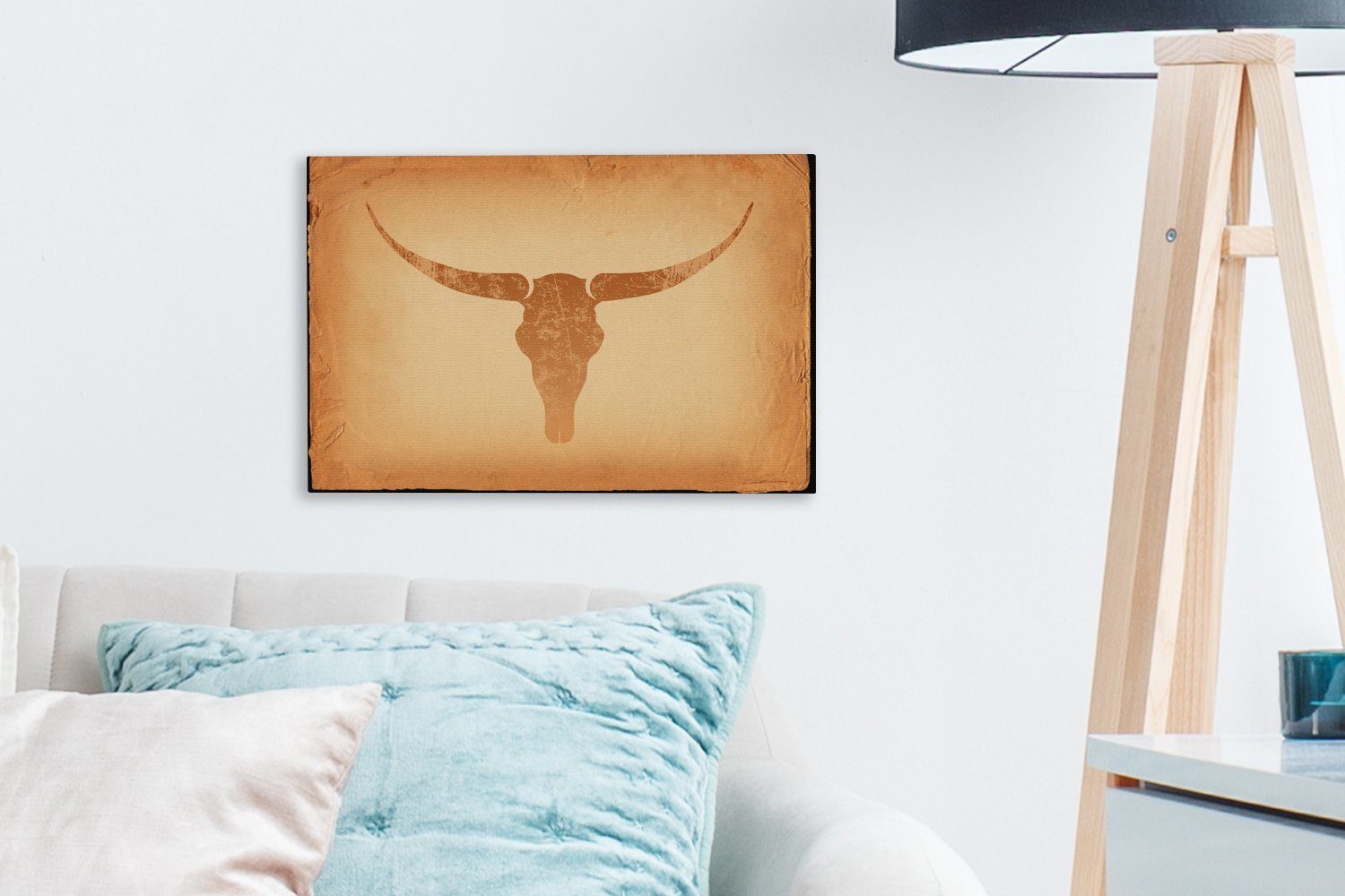 Aufhängefertig, Illustration Longhorns, Eine Leinwandbild OneMillionCanvasses® Wandbild Texas St), antike Leinwandbilder, (1 cm Wanddeko, 30x20 des