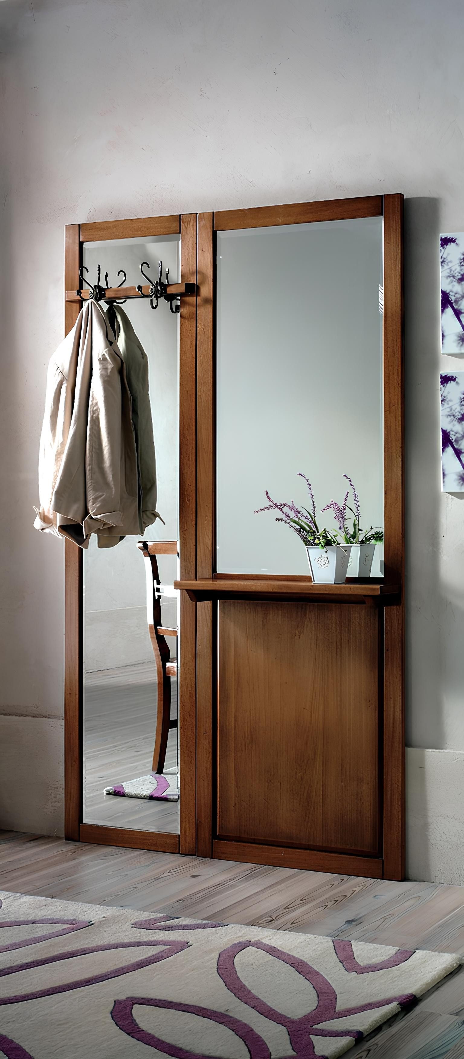 JVmoebel Garderobenpaneel Elegantes Garderobenpaneel aus Holz und Glas in Braun (1 St), Made in Europa